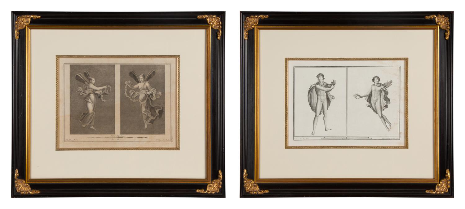 A Pair of Italian Engravings in Parcel Gilt and Ebonized Frames — 18TH CENTURY