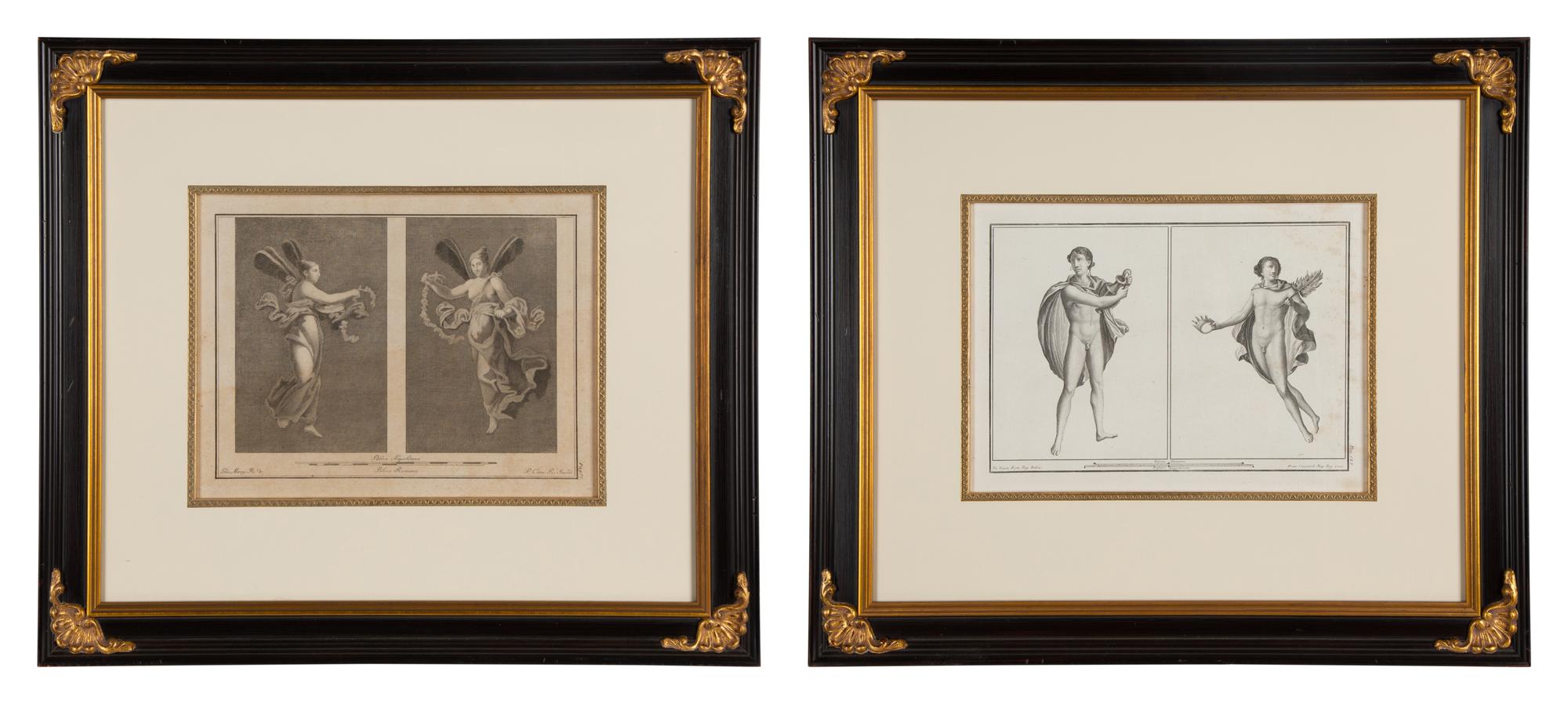 A Pair of Italian Engravings in Parcel Gilt and Ebonized Frames — 18TH CENTURY