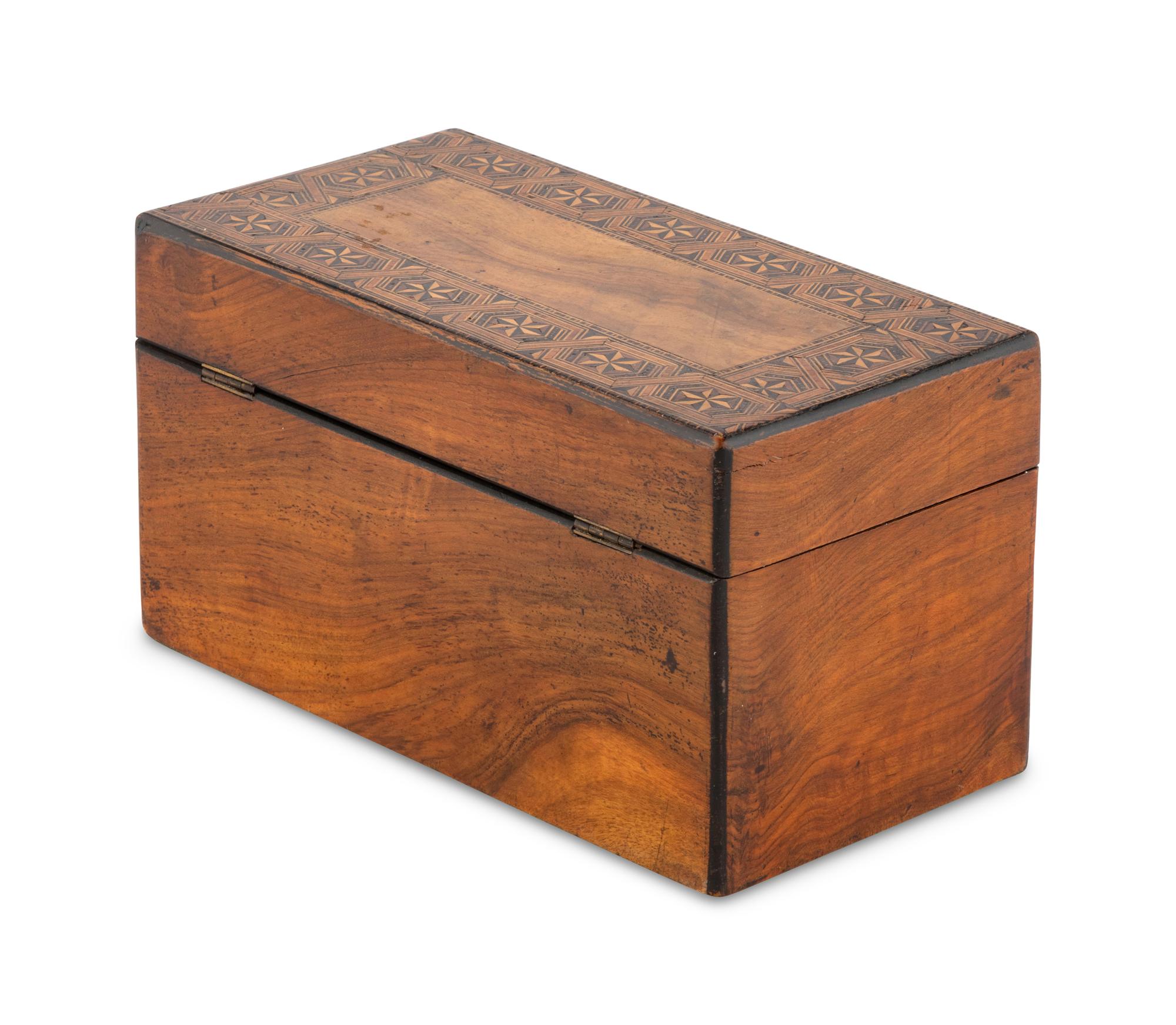An English Tunbridgeware and Walnut Tea Caddy
