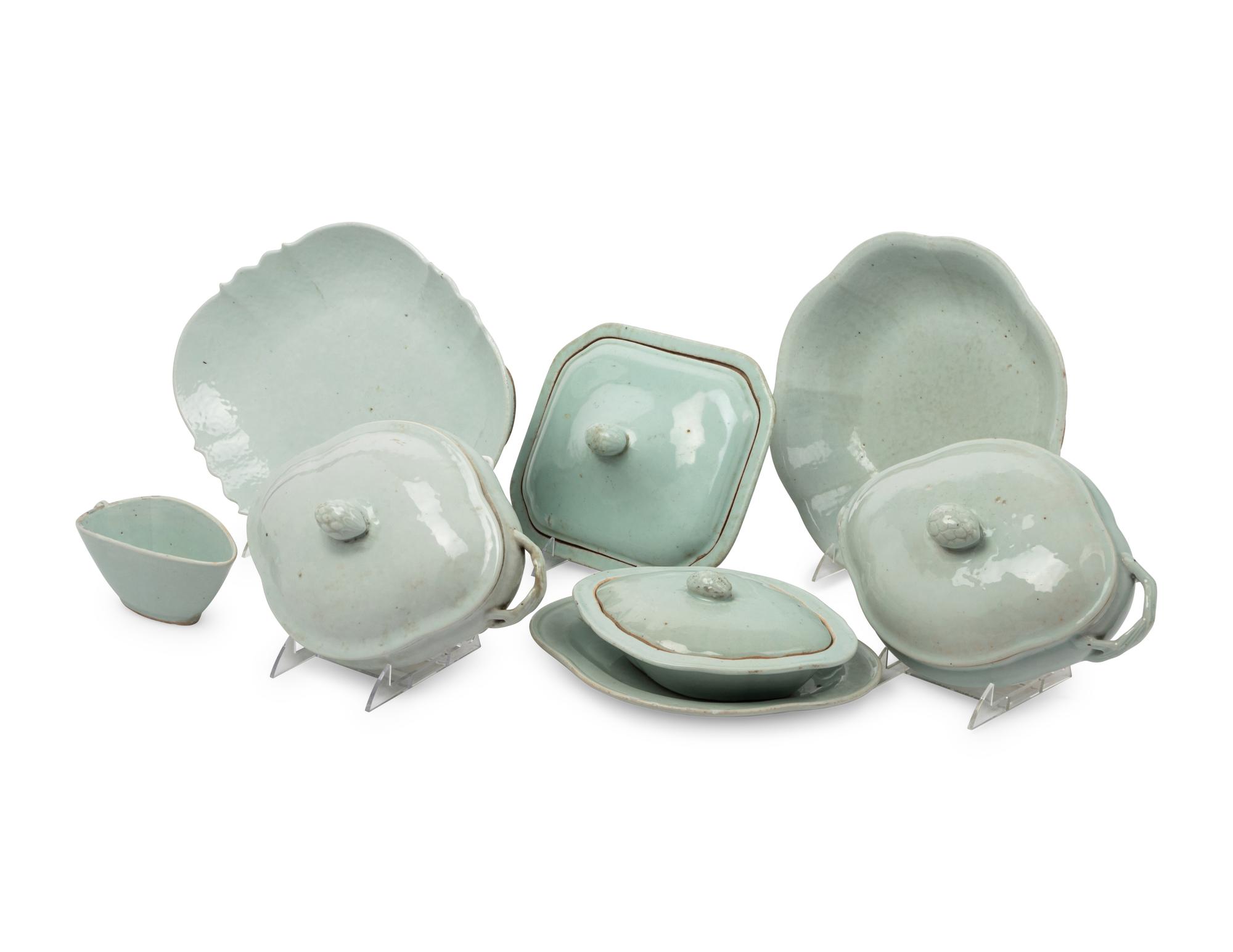 Eight Chinese Export White Glazed Porcelain Wares