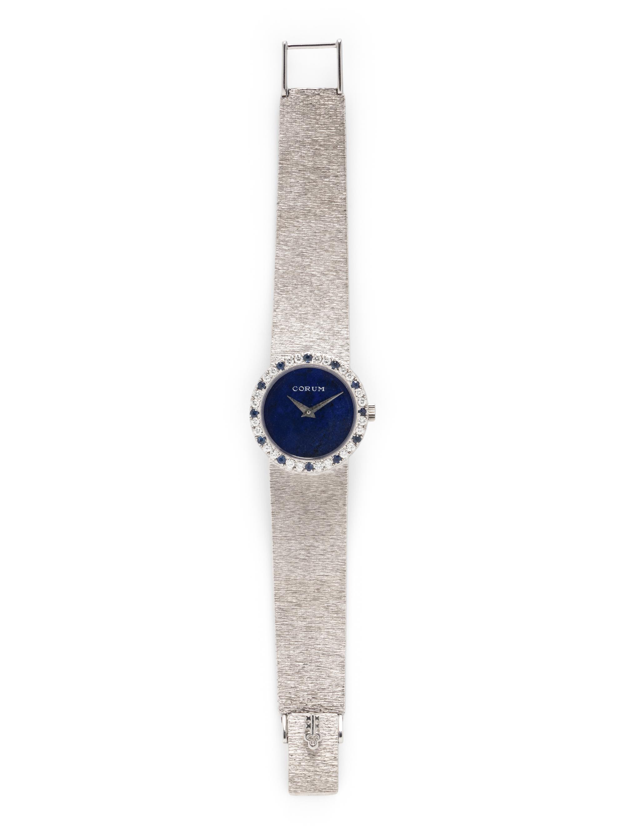 CORUM, DIAMOND, SAPPHIRE, LAPIS LAZULI, AND WHITE GOLD WATCH