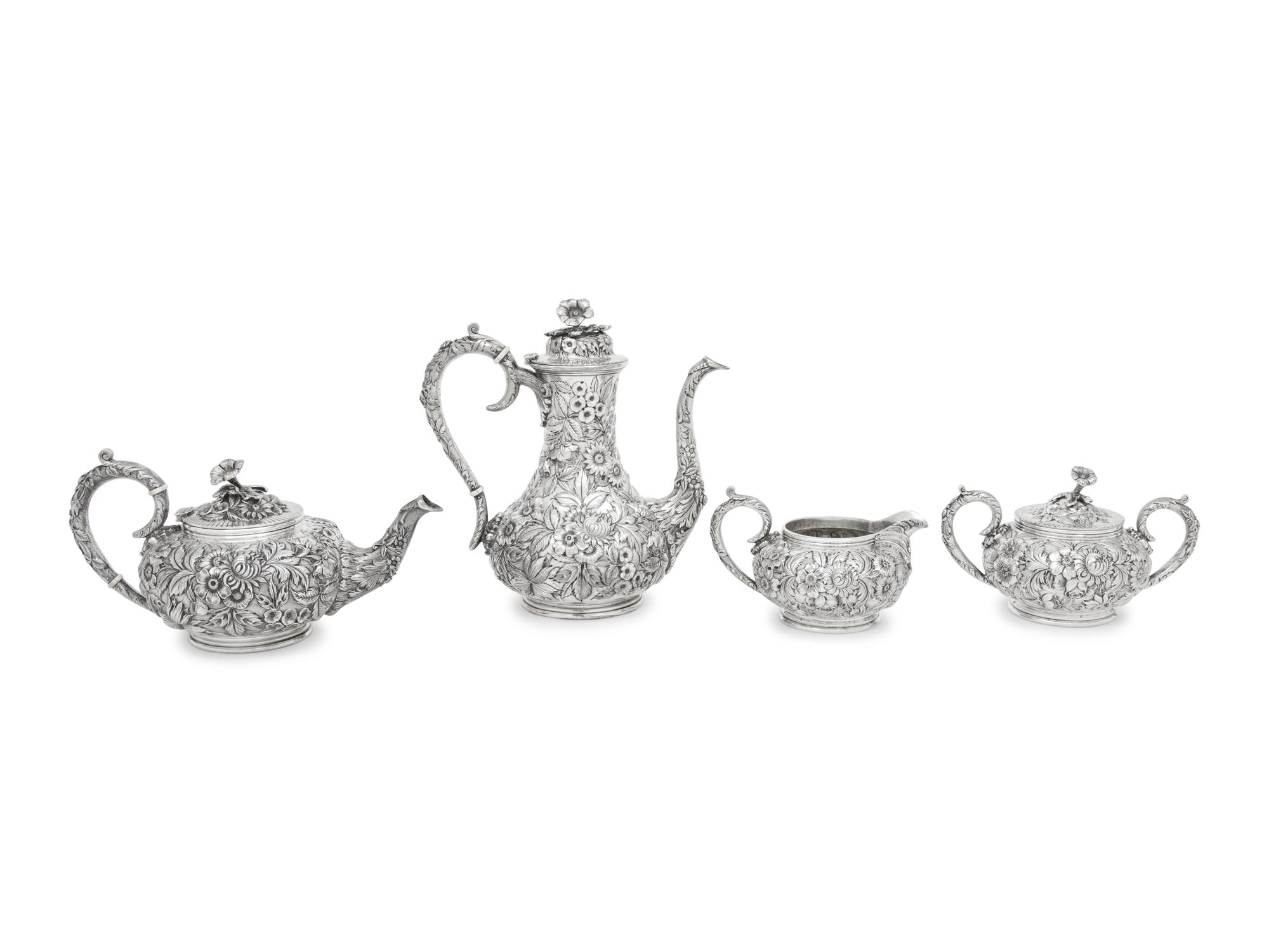 An S. Kirk and Son Silver Repousse Four-Piece Tea and Coffee Service