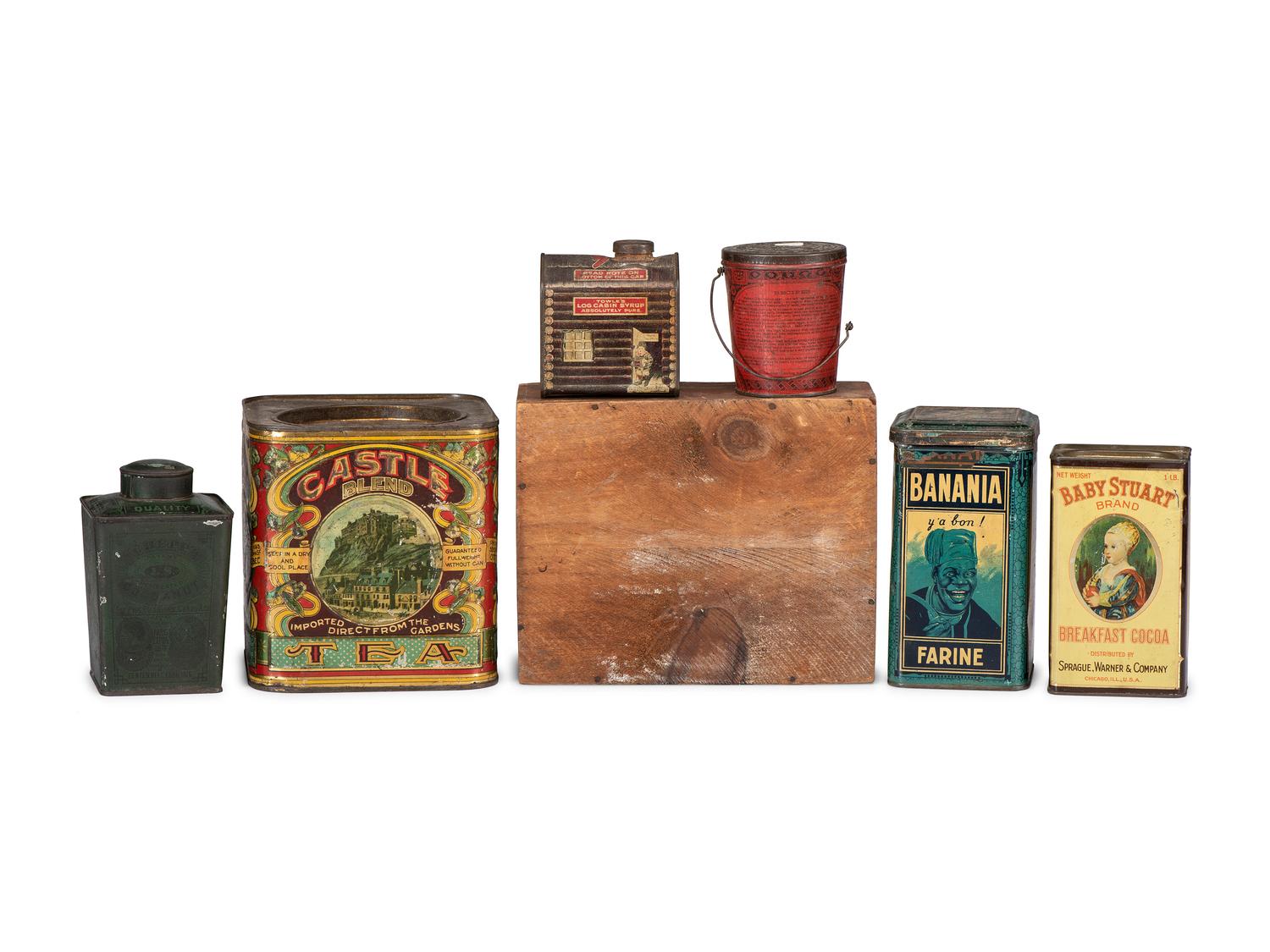 Seven Advertising Tins and Box