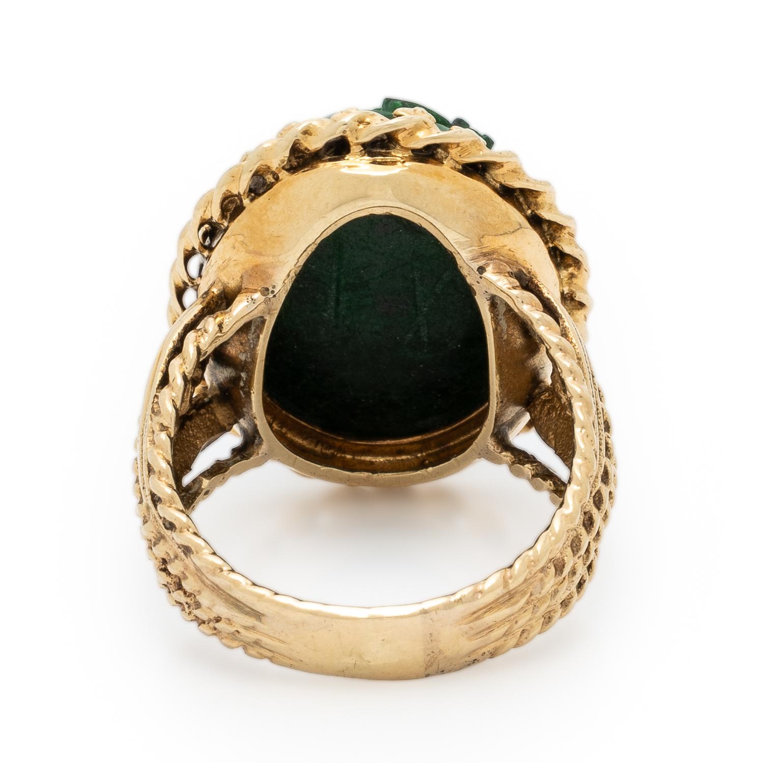 Carved Hardstone and Yellow Gold Ring