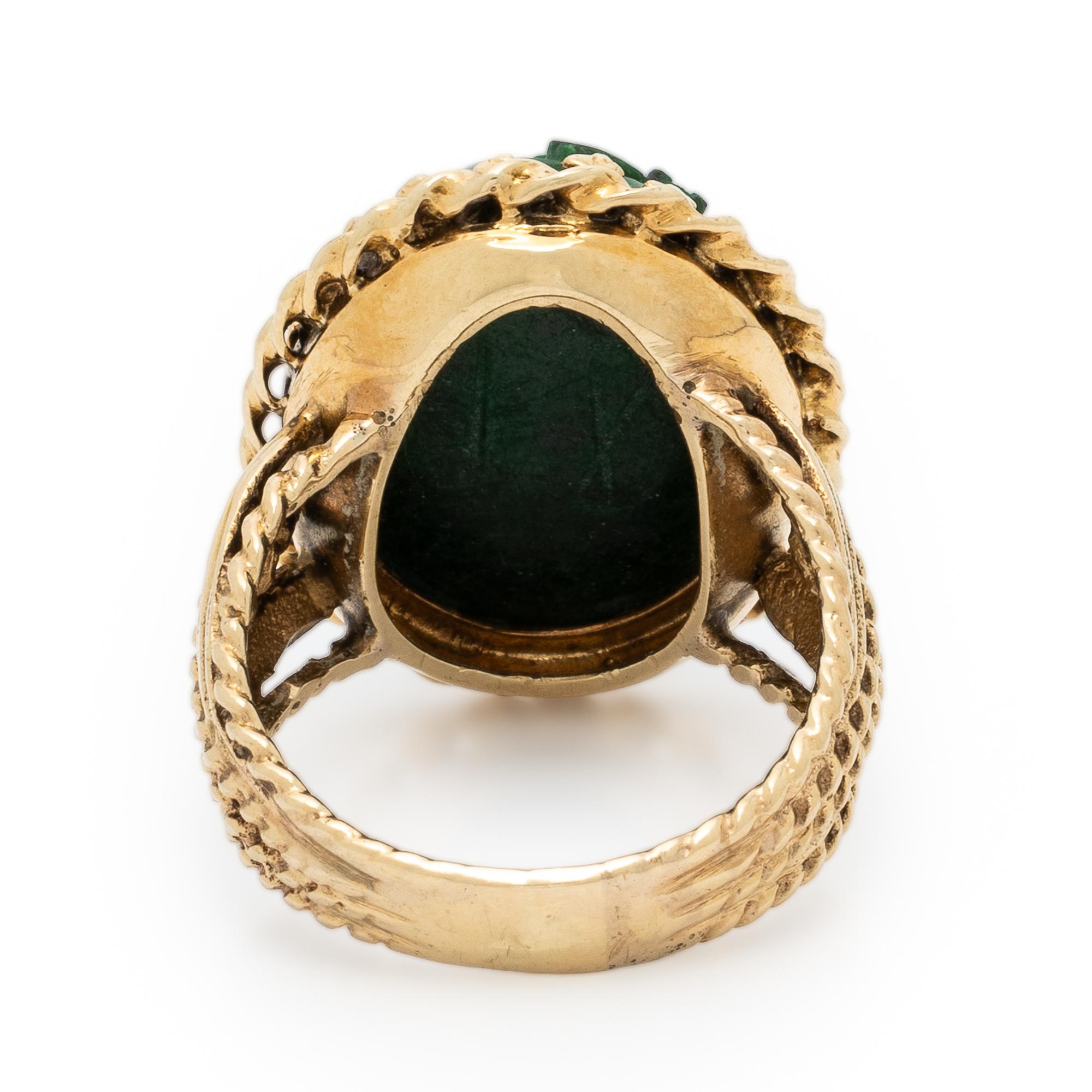 Carved Hardstone and Yellow Gold Ring