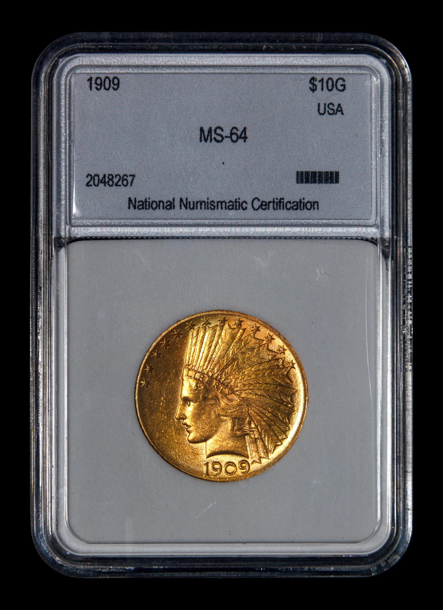 A 1909 Indian Head $10 Gold Coin