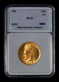 A 1909 Indian Head $10 Gold Coin