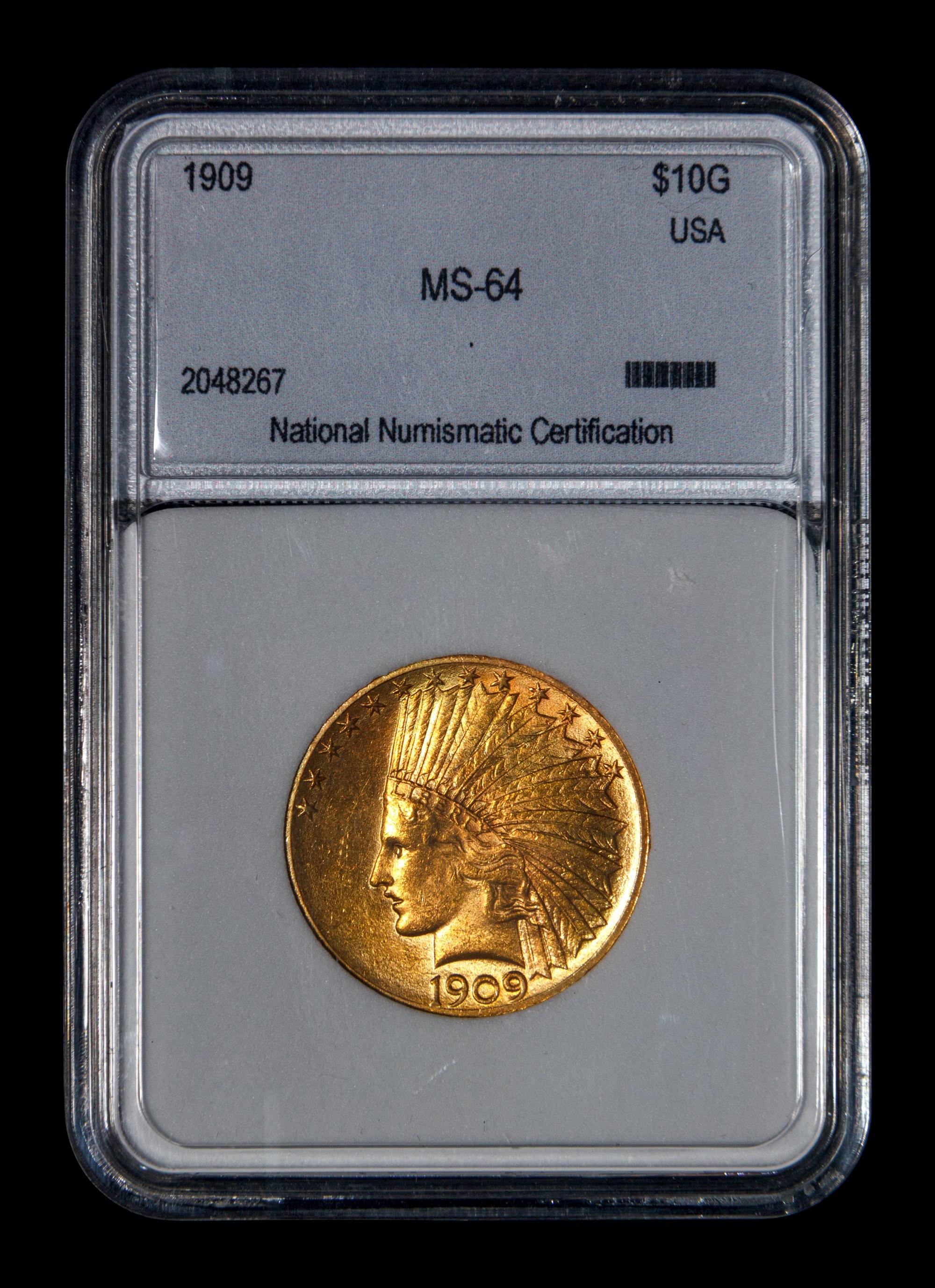 A 1909 Indian Head $10 Gold Coin