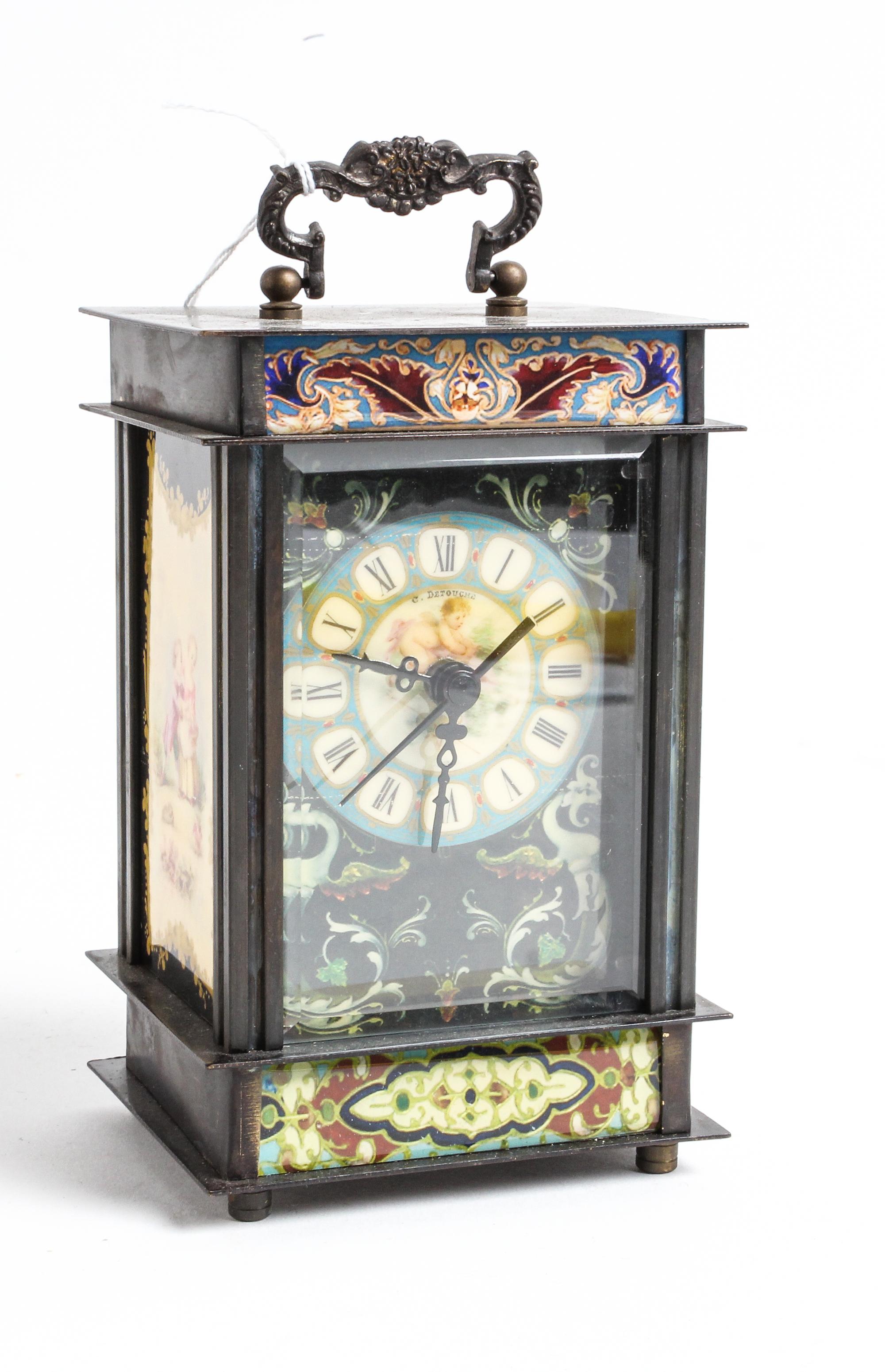 A Brass Cased Polychrome Decorated Carriage Clock Height 5 3/4 inches. — EARLY 20TH CENTURY