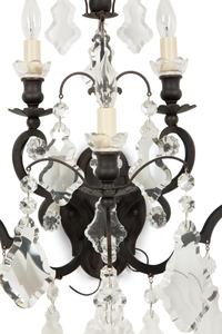 Three Cast Metal and Cut Glass Six-Light Sconces