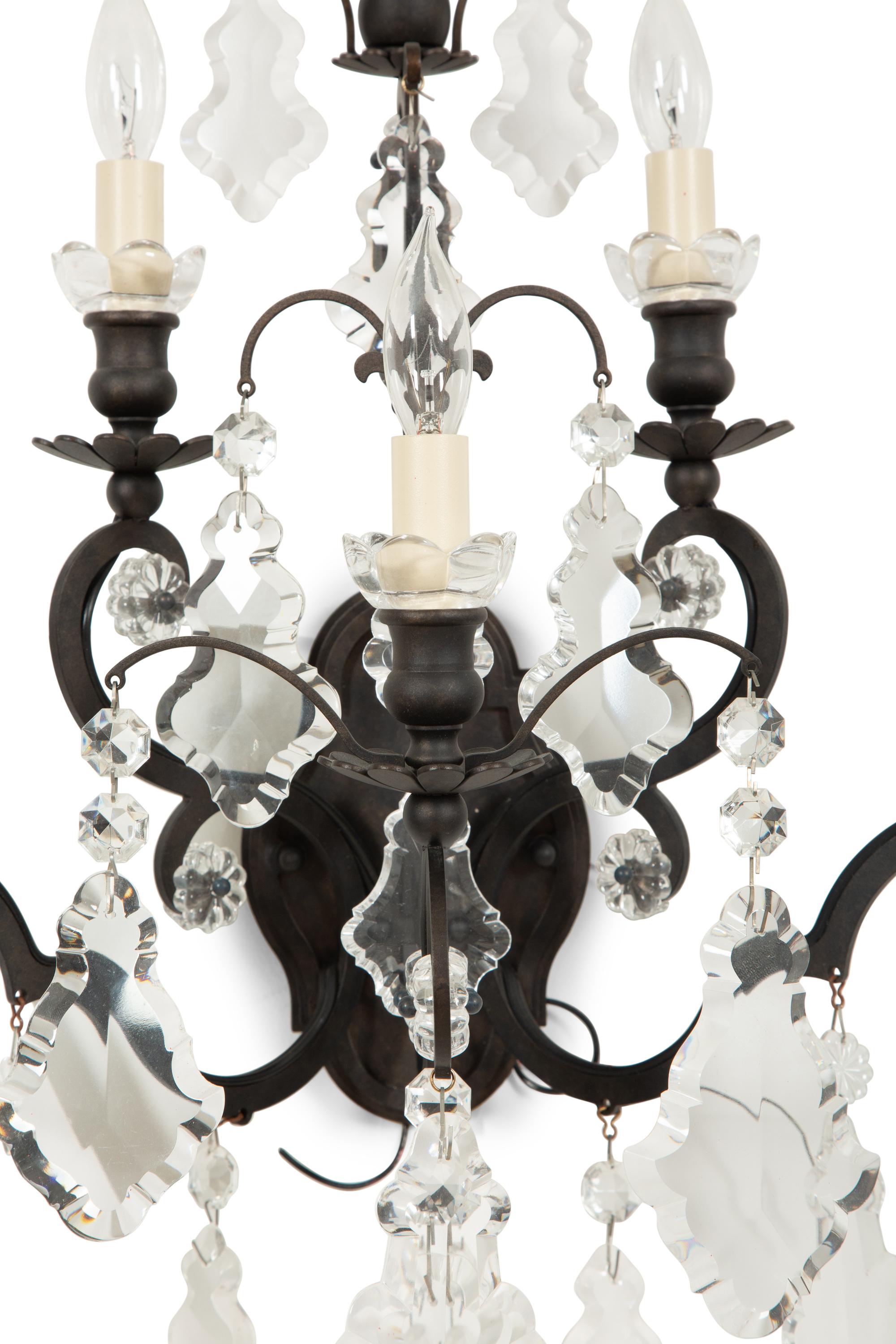 Three Cast Metal and Cut Glass Six-Light Sconces