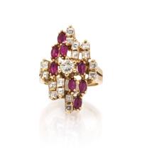 A 14 Karat Yellow Gold, Diamond and Ruby Ring, Garland, 5.60 dwts.