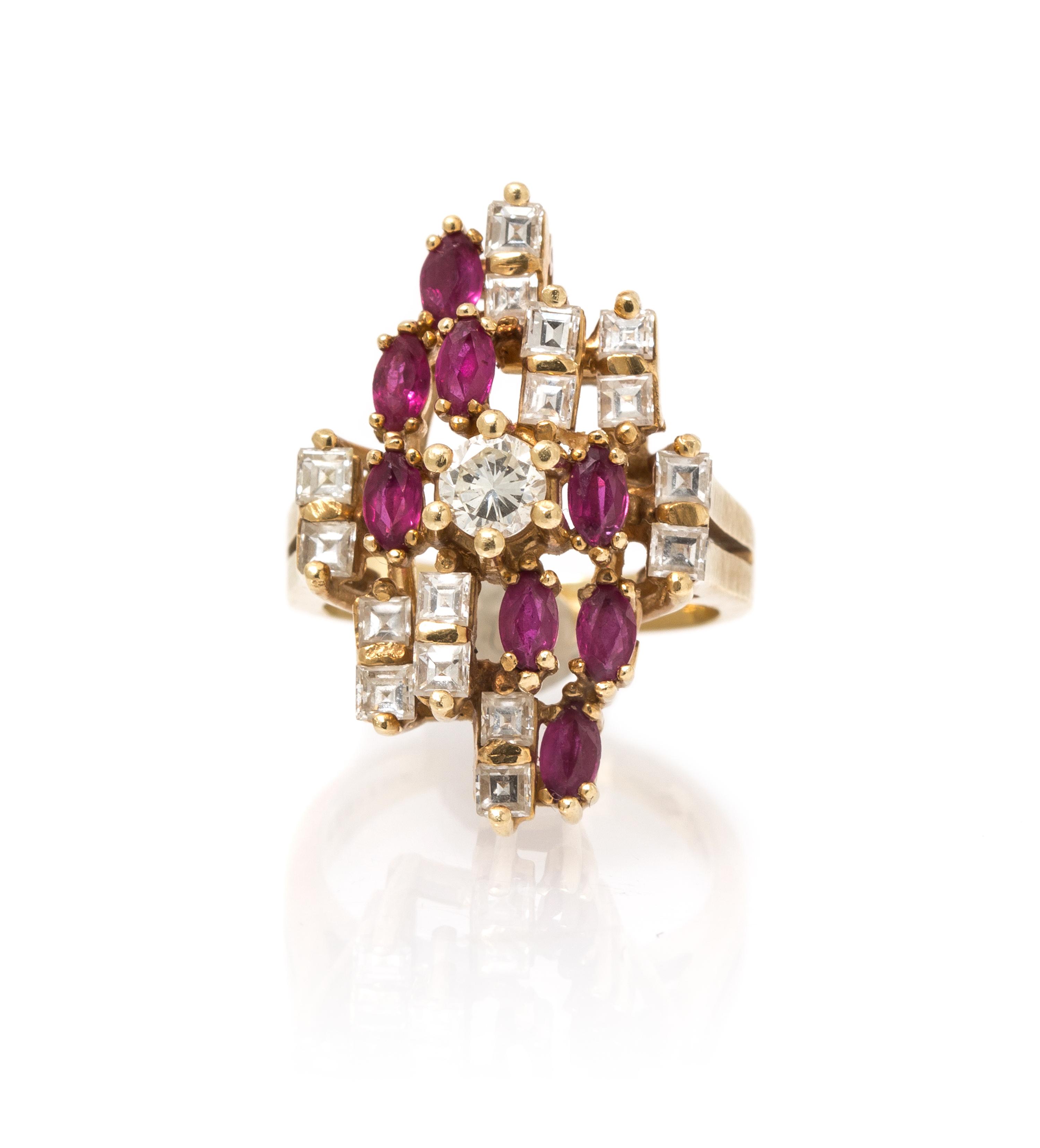 A 14 Karat Yellow Gold, Diamond and Ruby Ring, Garland, 5.60 dwts.