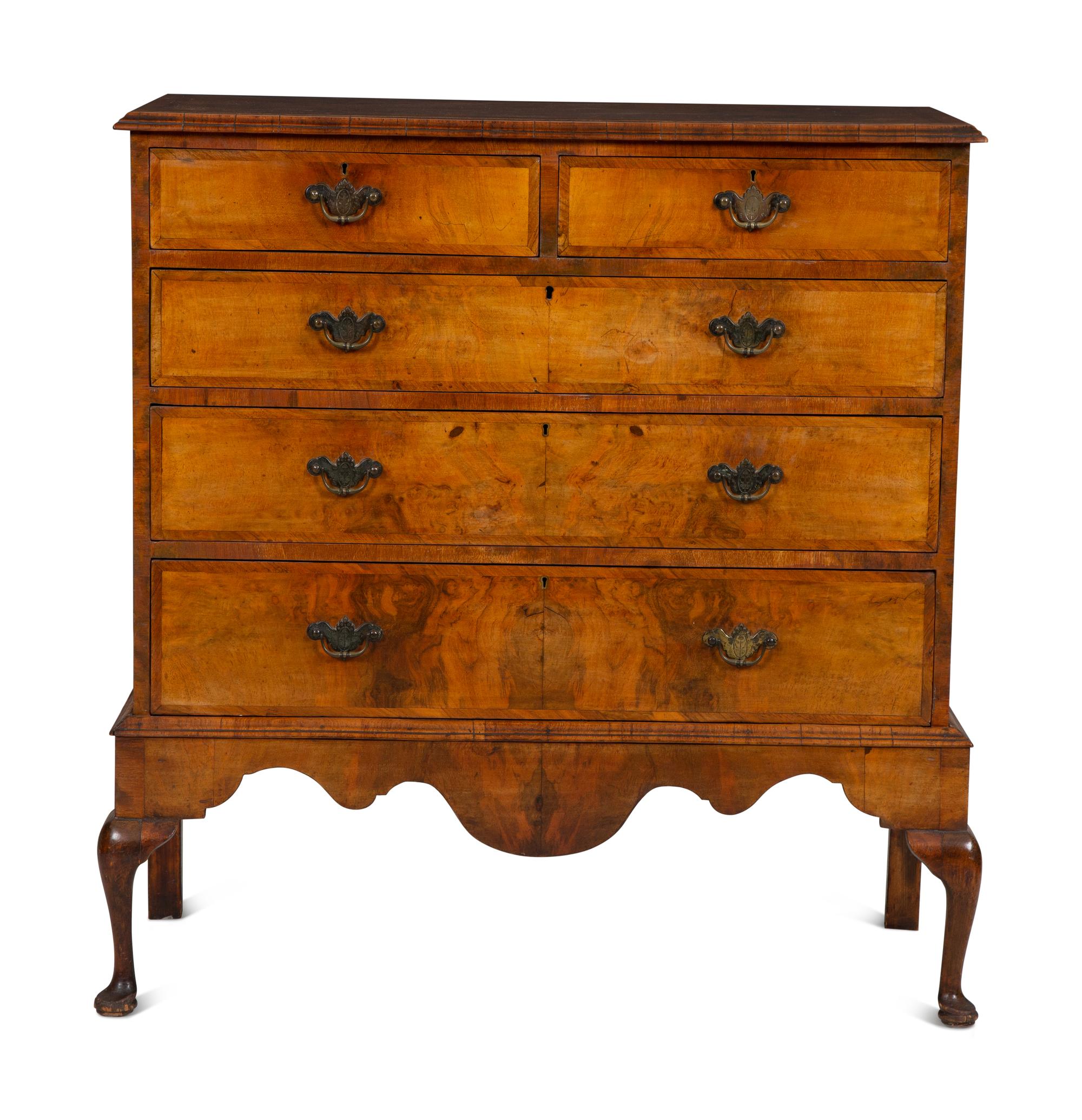 A George III Burlwood Chest of Drawers on Stand