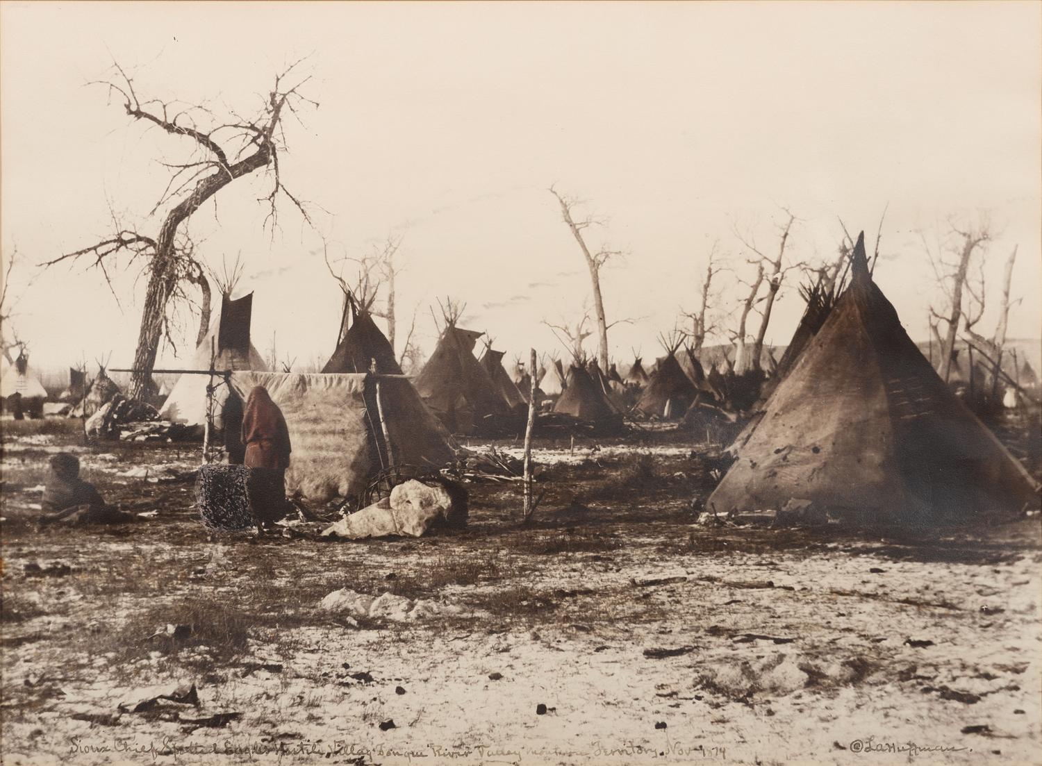 HUFFMAN, L.A. (1854-1931), photographer. Sioux Chief Spotted Eagle's Hostile Village Tongue River Valley Montana Territory, Nov. 1874 .