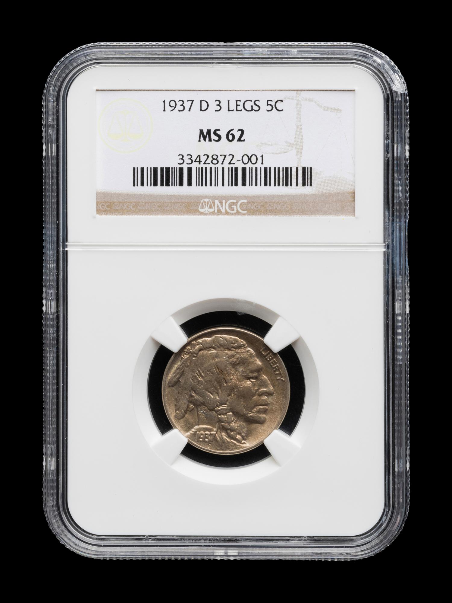 A 1937-D Buffalo: 3 Legs 5c Coin (NGC MS62)