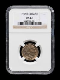 A 1937-D Buffalo: 3 Legs 5c Coin (NGC MS62)