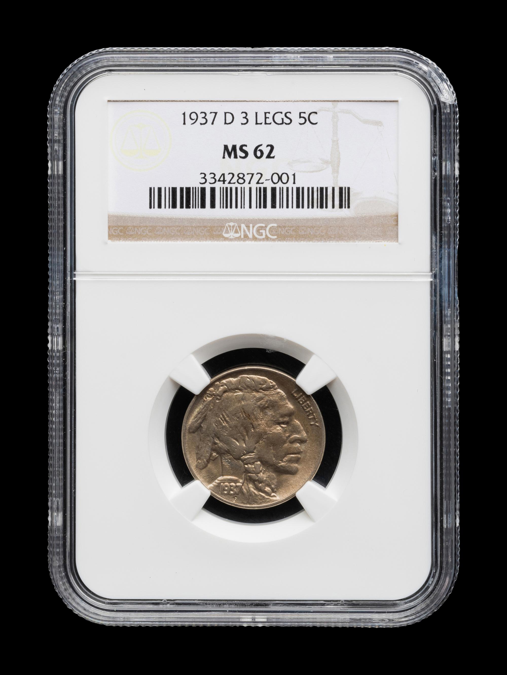 A 1937-D Buffalo: 3 Legs 5c Coin (NGC MS62)