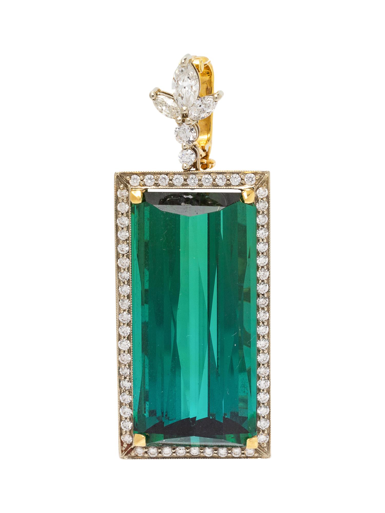 An 18 Karat Bicolor Gold, Green Tourmaline and Diamond Pendant,