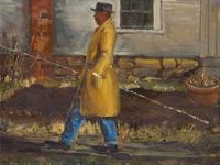 Clyde Singer, (American, 1908-1998), Man in Overcoat with Fishing Pole, 1933
