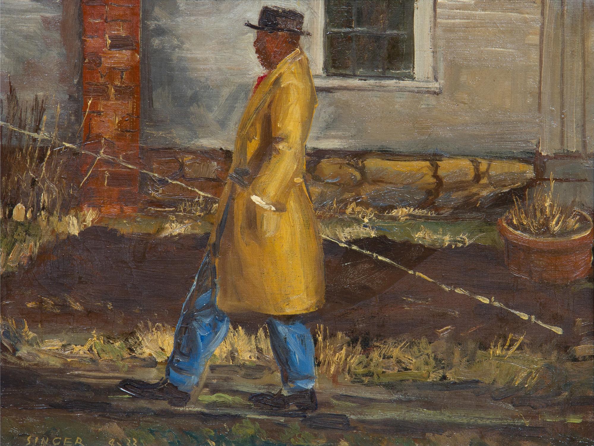 Clyde Singer, (American, 1908-1998), Man in Overcoat with Fishing Pole, 1933
