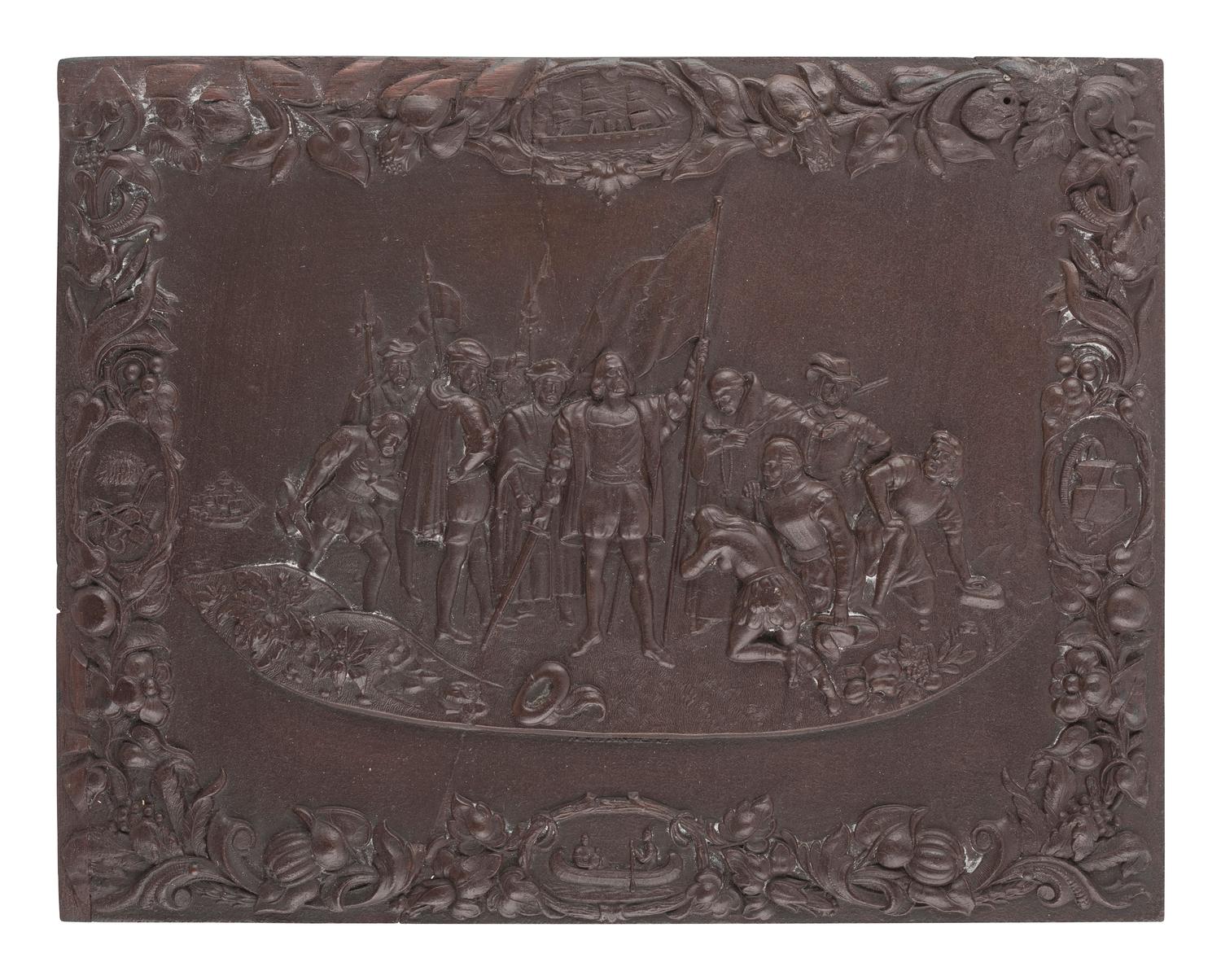 [EARLY PHOTOGRAPHY]. Landing of Columbus . Reproduction Union case crafted in wood.