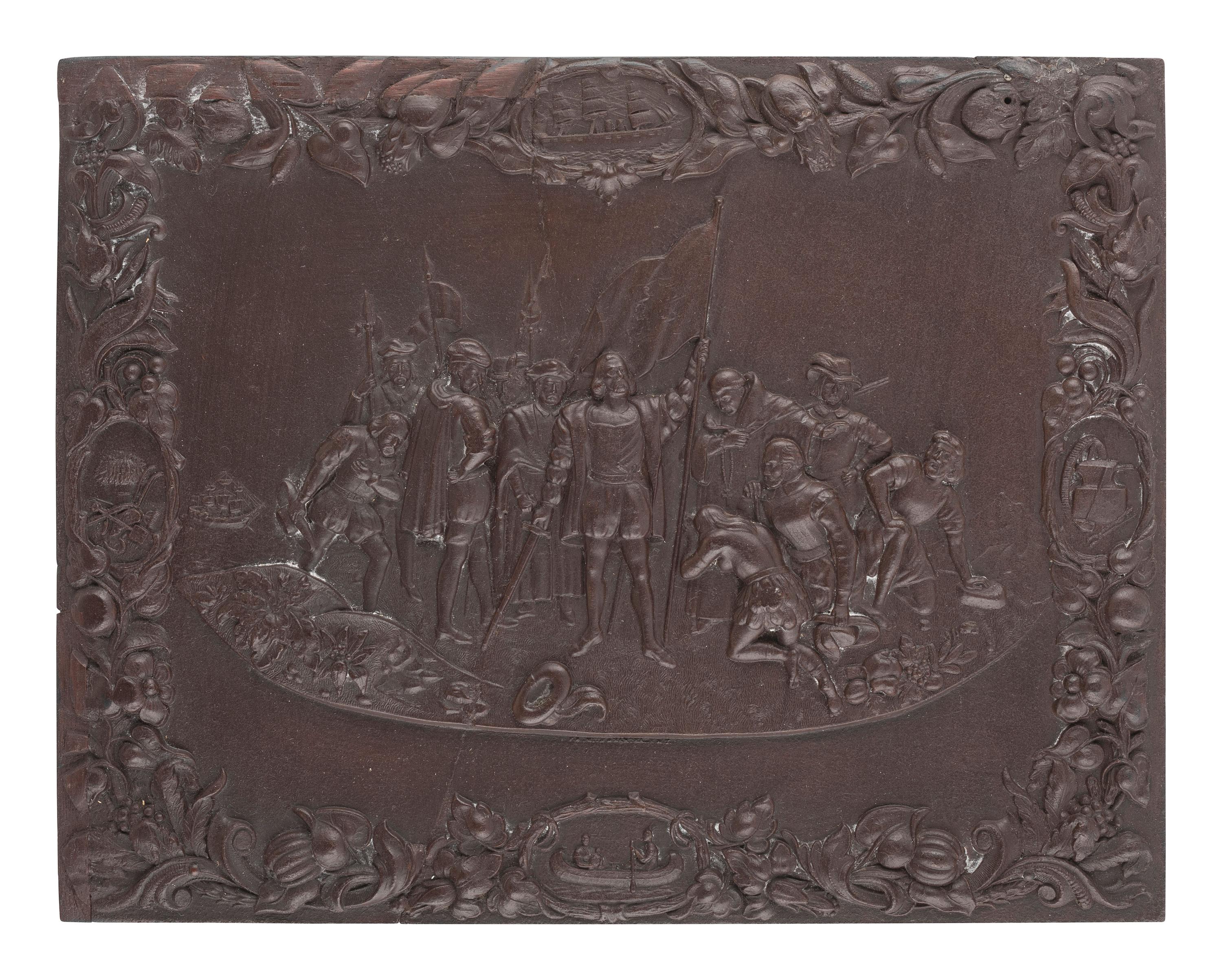 [EARLY PHOTOGRAPHY]. Landing of Columbus . Reproduction Union case crafted in wood.