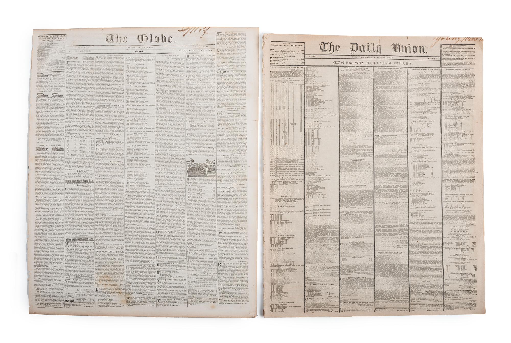 [SLAVERY & ABOLITION]. A group of 12 pre-Civil War newspapers with advertisements for for self-emancipated freedom seekers, comprising: