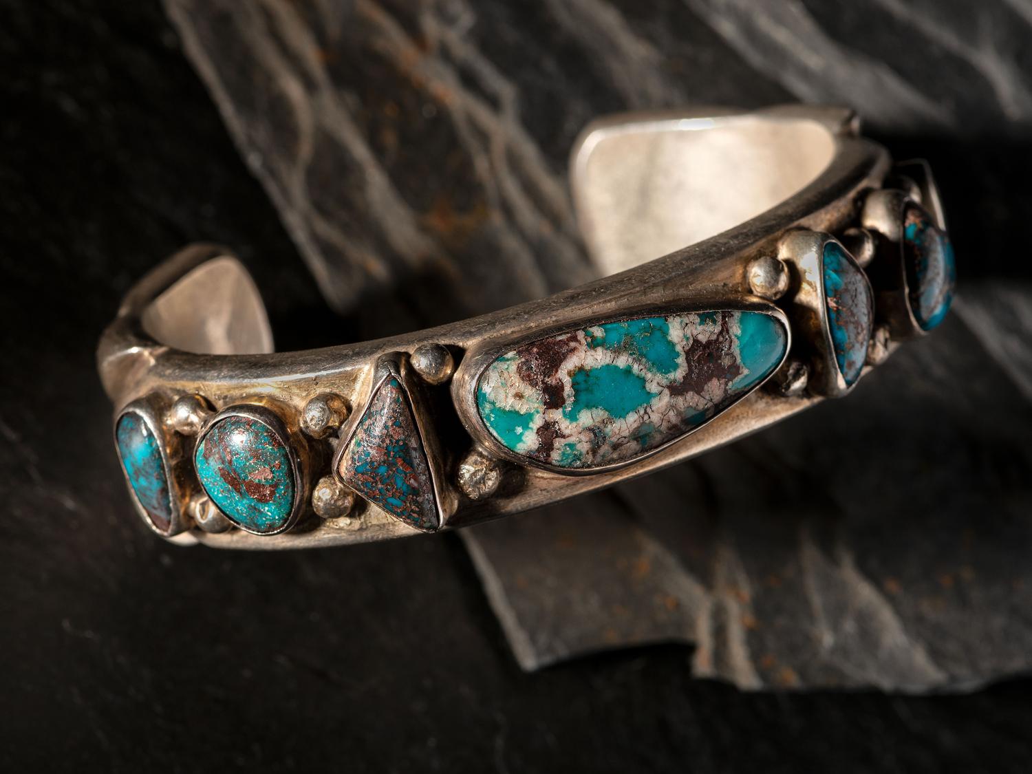 Heavy Silver and Turquoise Cuff Bracelet