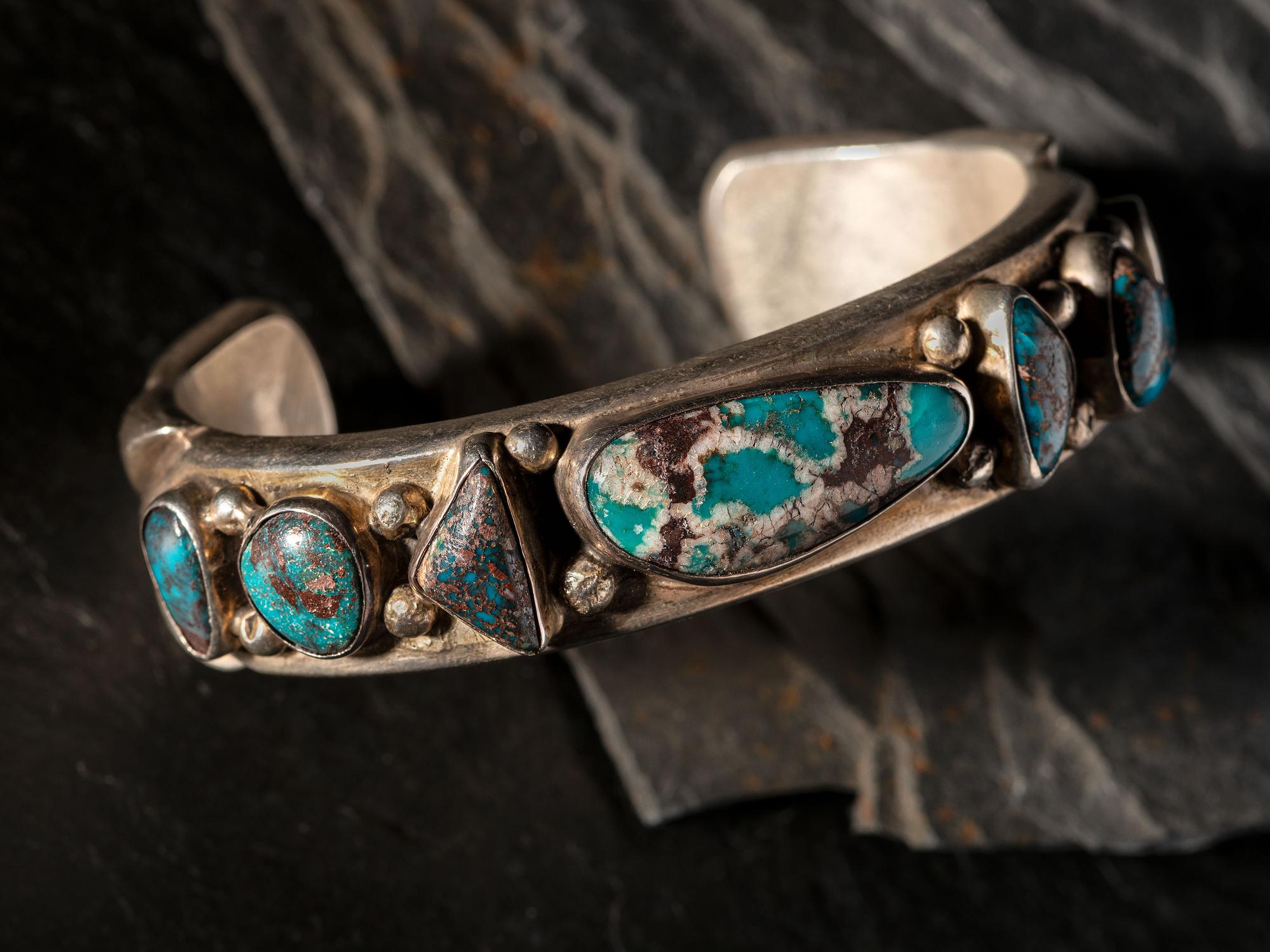Heavy Silver and Turquoise Cuff Bracelet