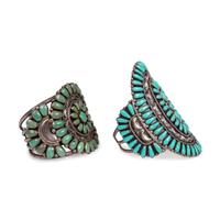 Navajo Silver and Turquoise Cluster Cuff Bracelets