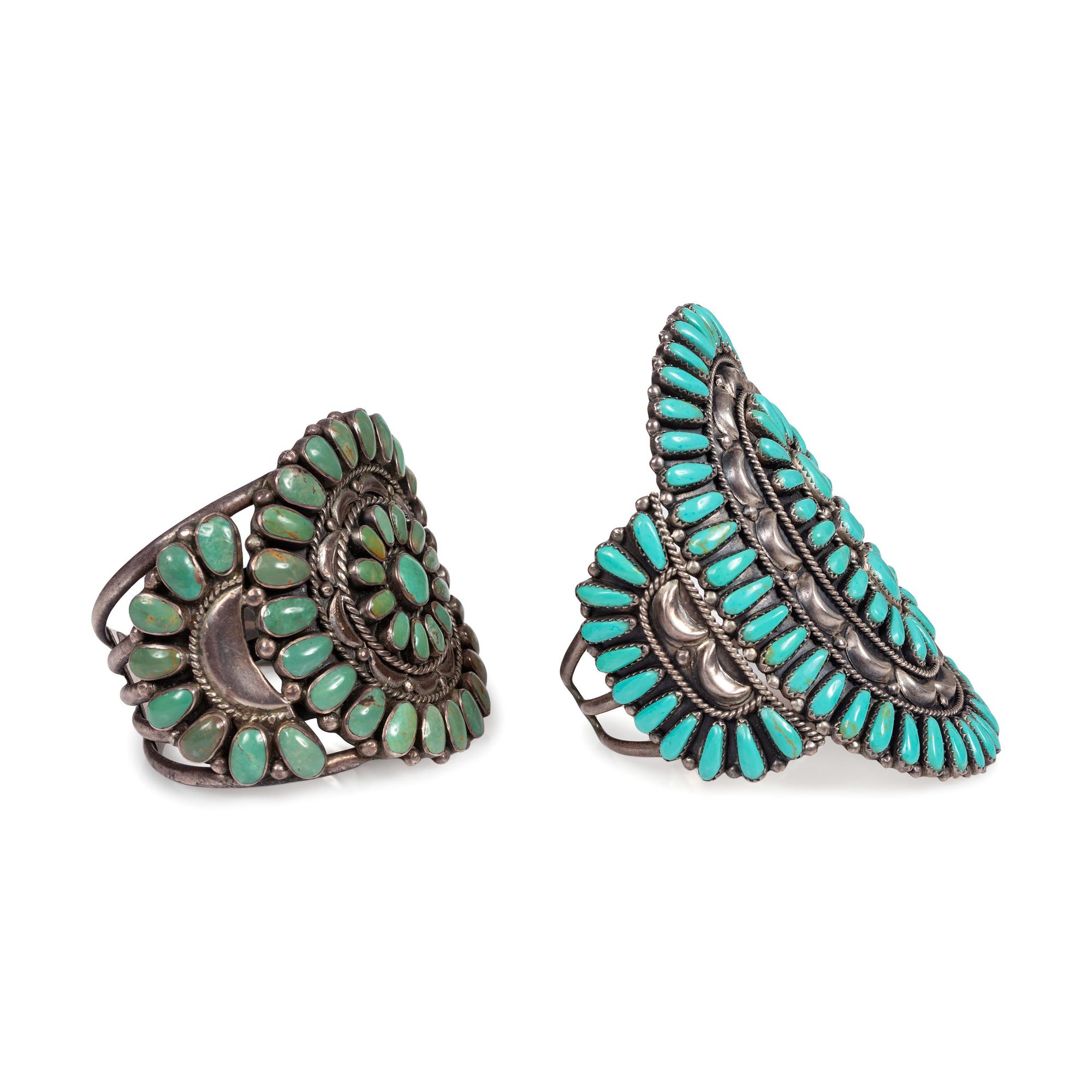 Navajo Silver and Turquoise Cluster Cuff Bracelets