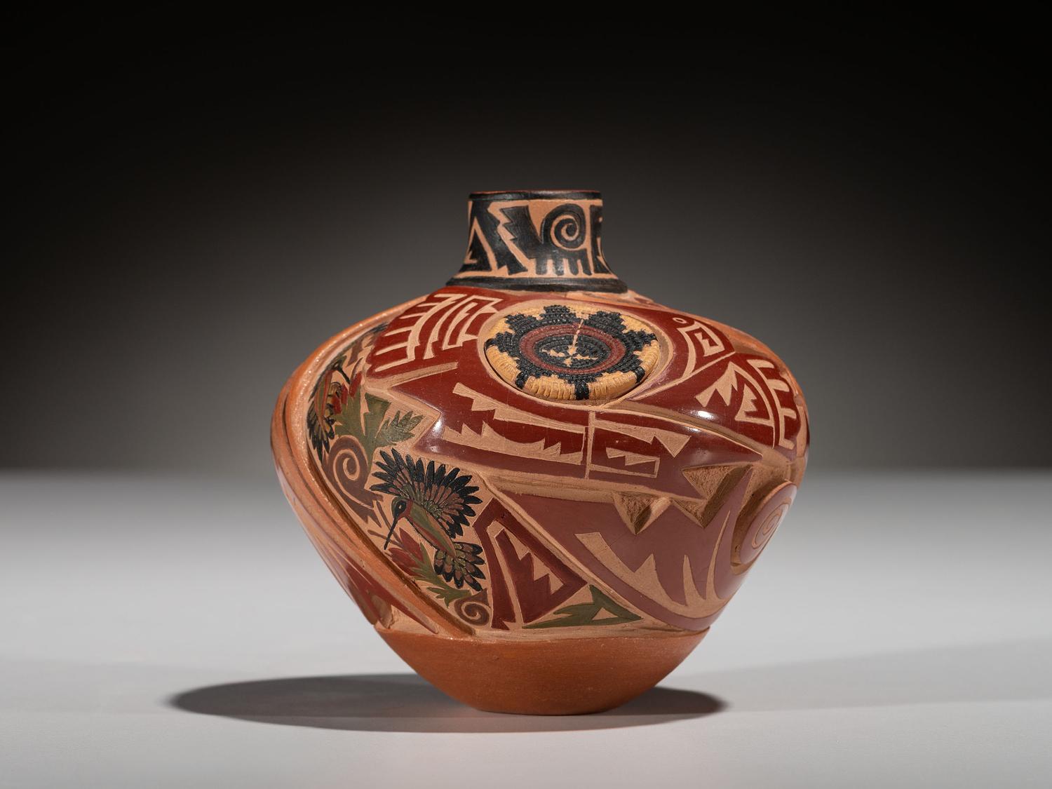 Carved Polychrome Pottery Vase