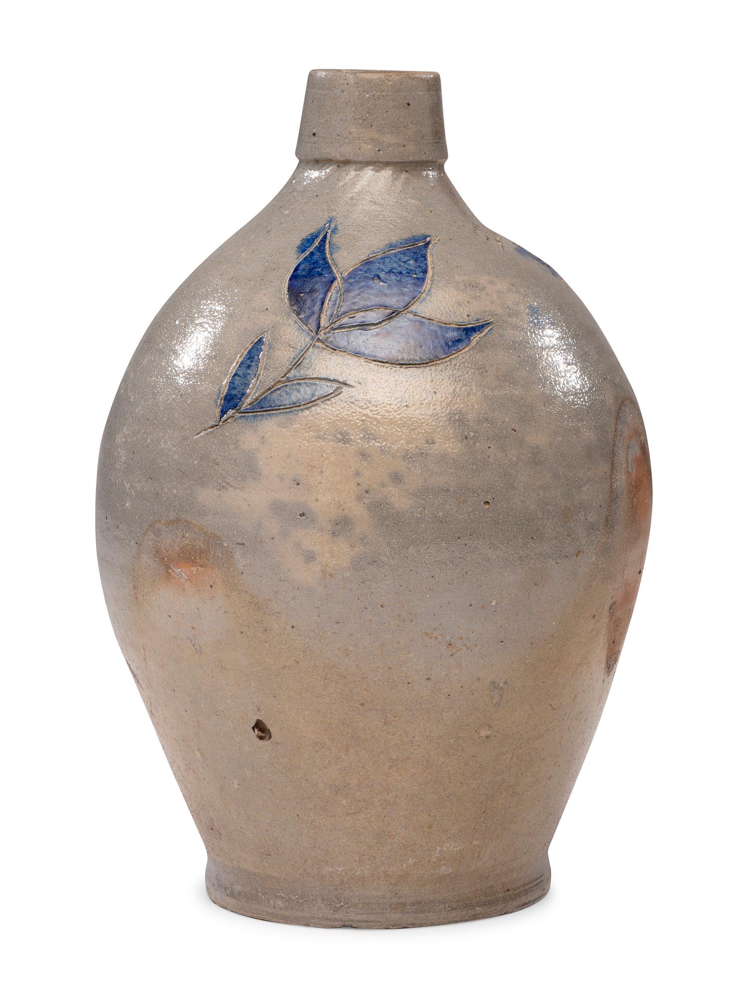 A Rare E. Hall 'Ohio' Cobalt Decorated Stoneware Jug