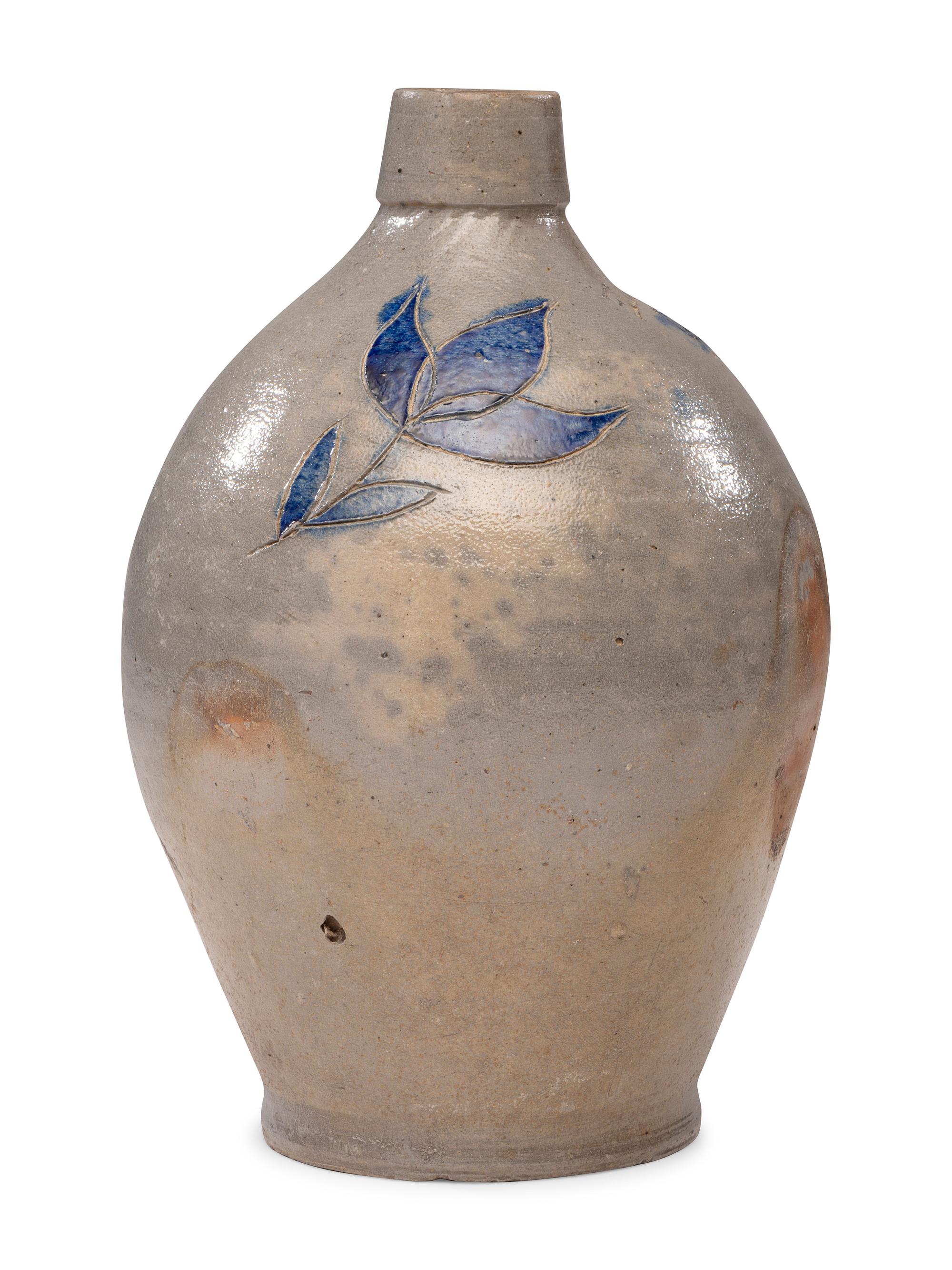 A Rare E. Hall 'Ohio' Cobalt Decorated Stoneware Jug