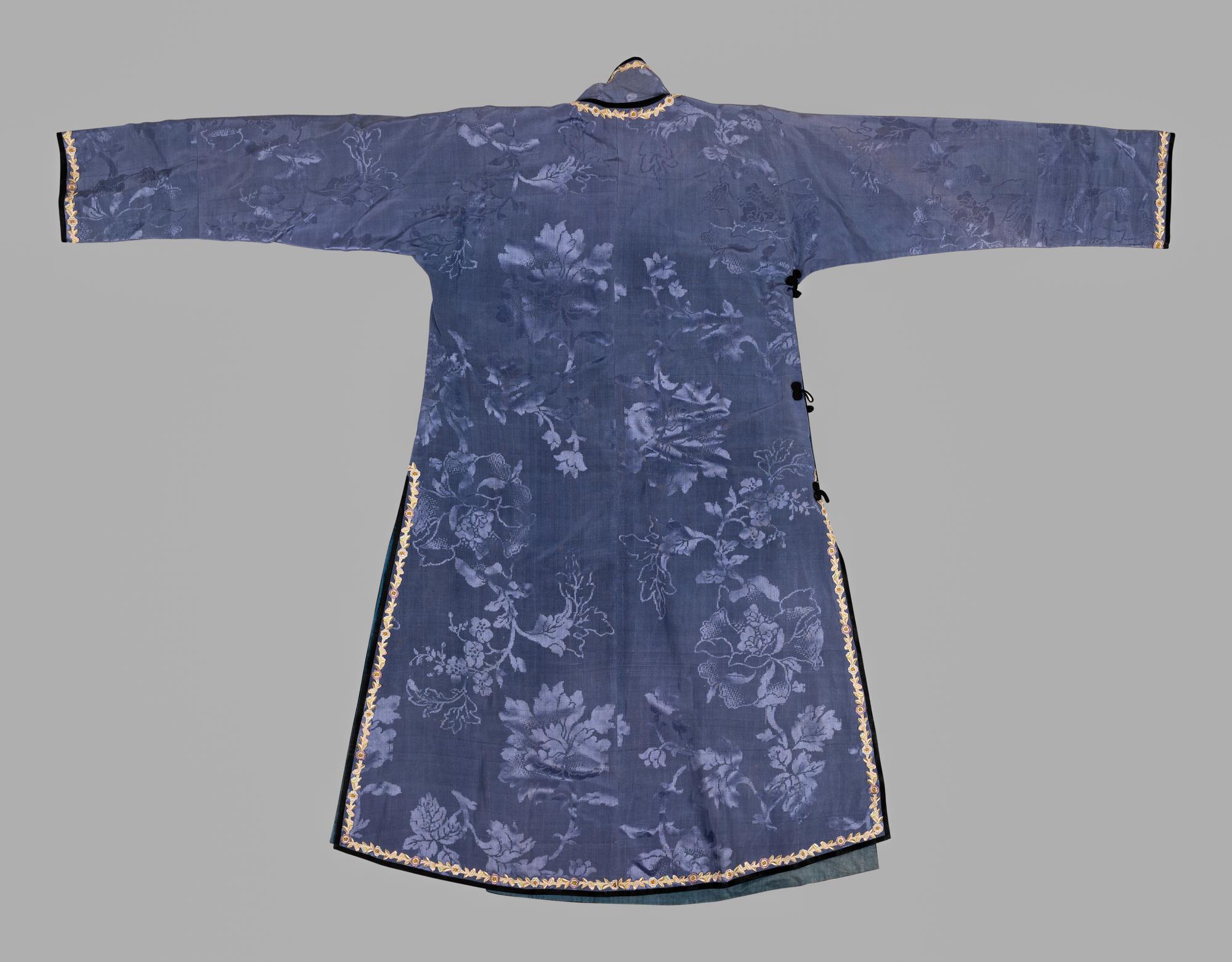 A Chinese Blue Ground Woven Silk Lady's Robe