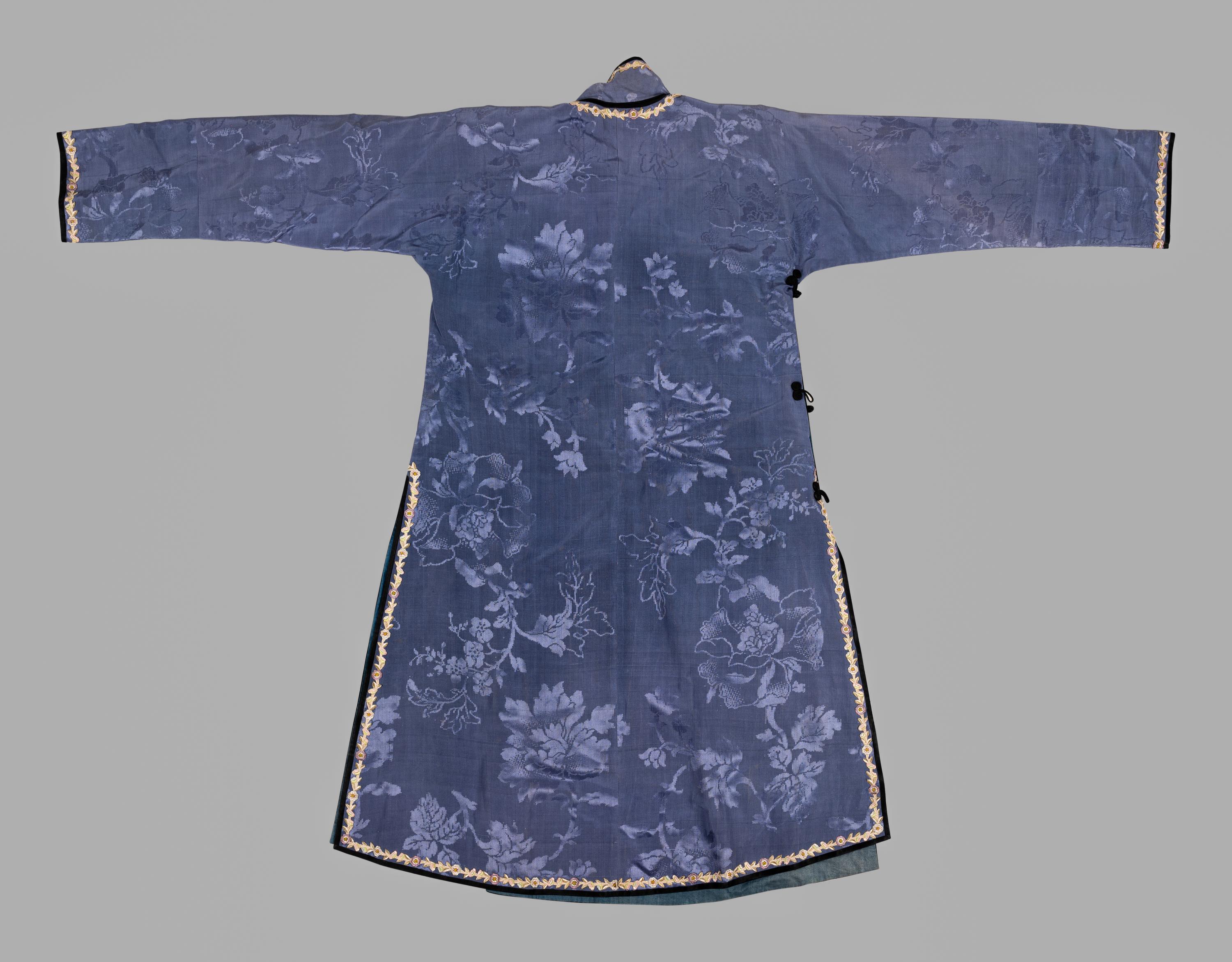 A Chinese Blue Ground Woven Silk Lady's Robe