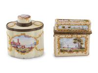 A South Staffordshire Enamel Tea Caddy and Étui