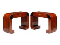 A Pair of Contemporary Part Ebonized Rosewood Console Tables