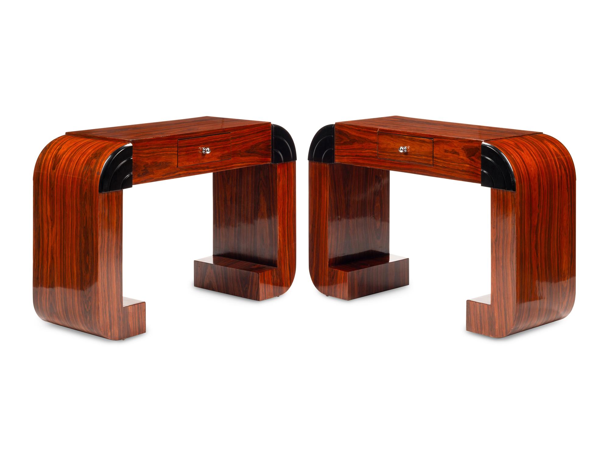 A Pair of Contemporary Part Ebonized Rosewood Console Tables