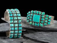 Southwestern-style Sterling Silver and Turquoise Cluster Cuff Bracelets
