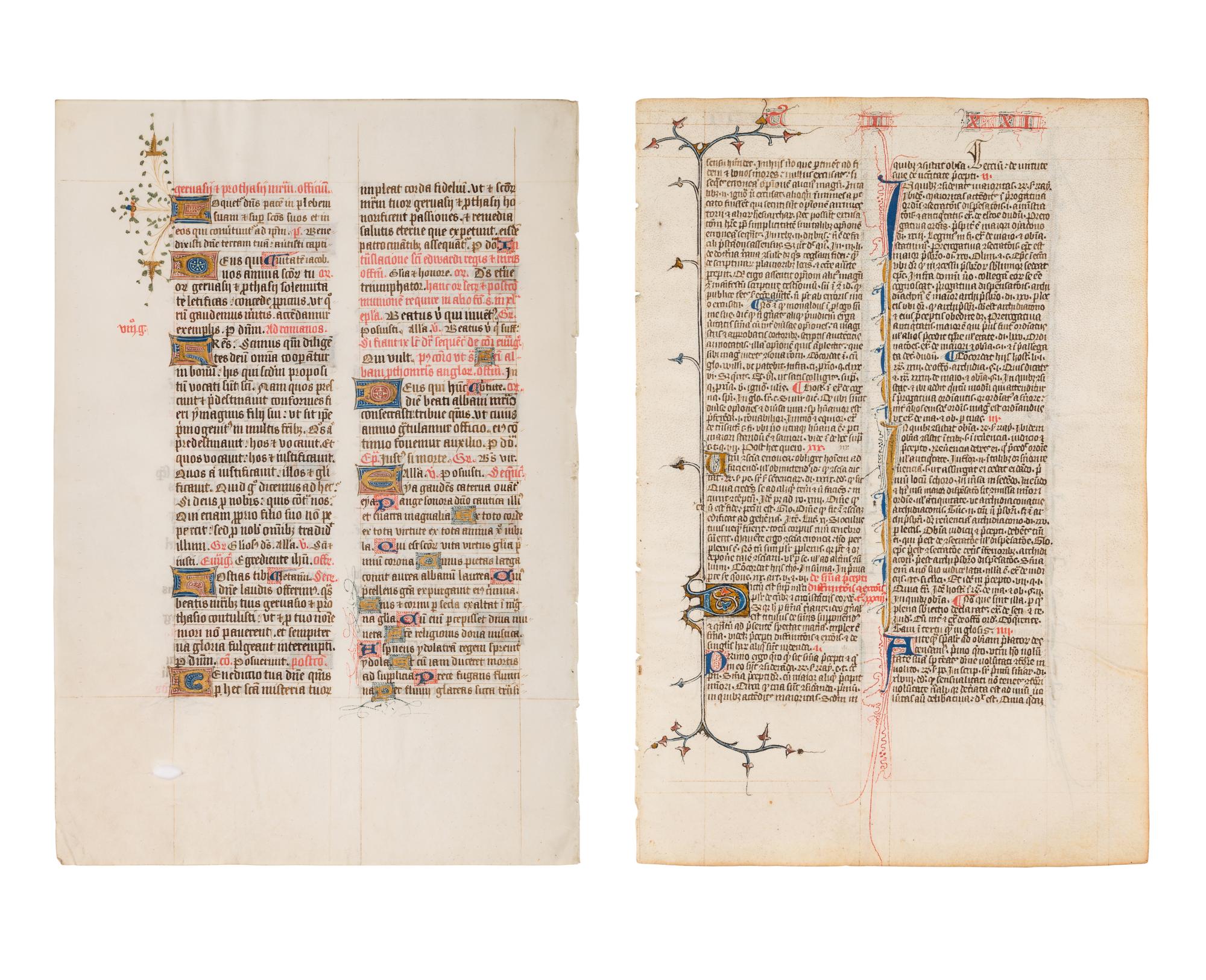 A set of two leaves with penwork decoration from the late fourteenth century.