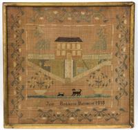 An American Sampler Height 17 x width 17 1/2 inches.