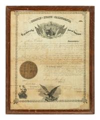 [CIVIL WAR]. STANFORD, Leland (1824-1893). Early California militia commission signed as Governor.