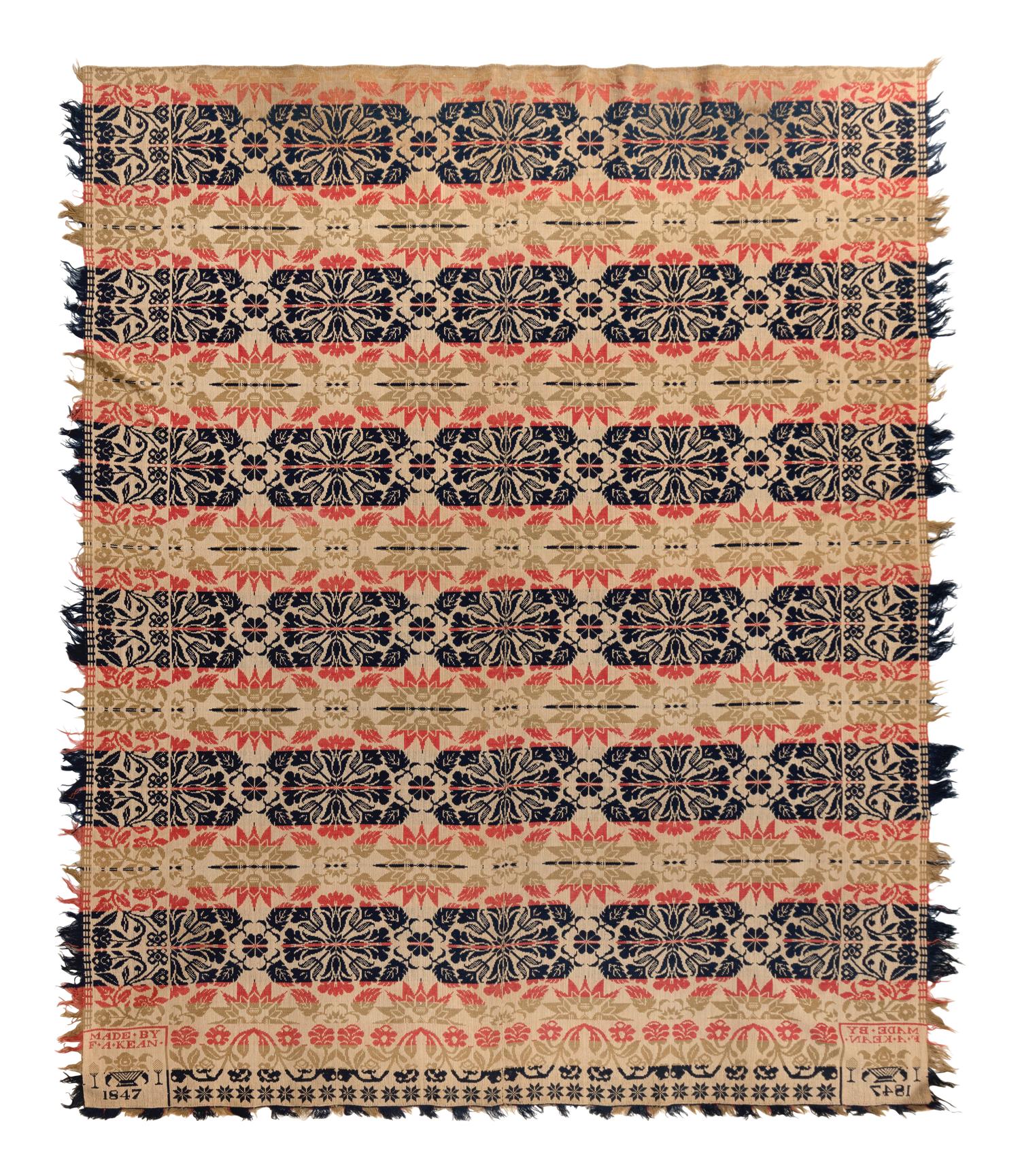 A Jacquard Woven Cotton and Wool Coverlet