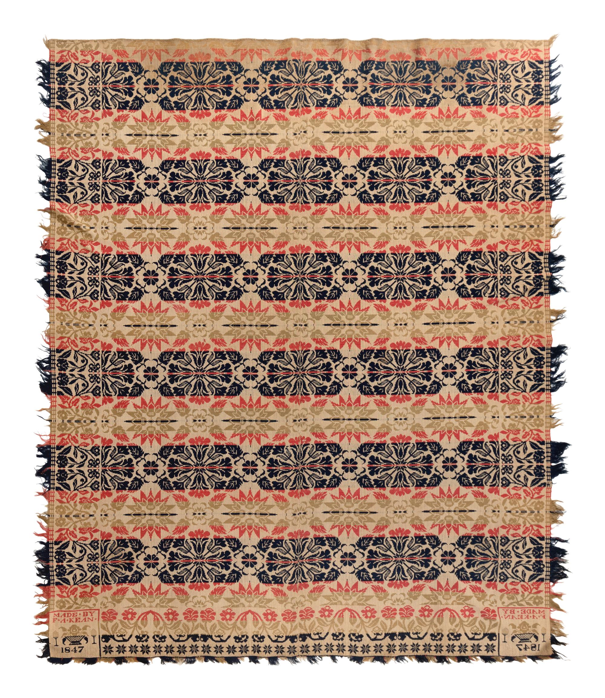 A Jacquard Woven Cotton and Wool Coverlet