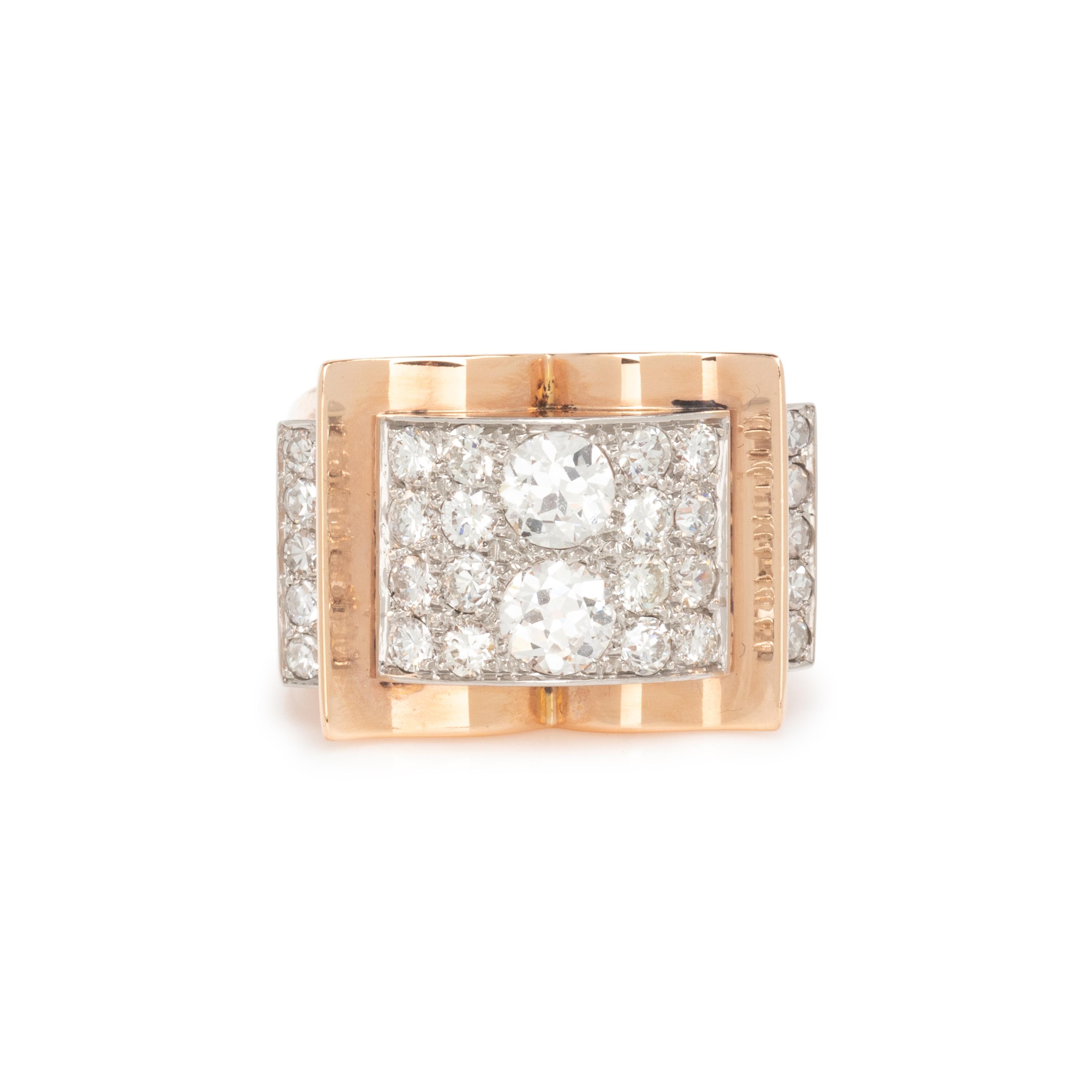 RETRO, DIAMOND, ROSE GOLD AND PLATINUM RING