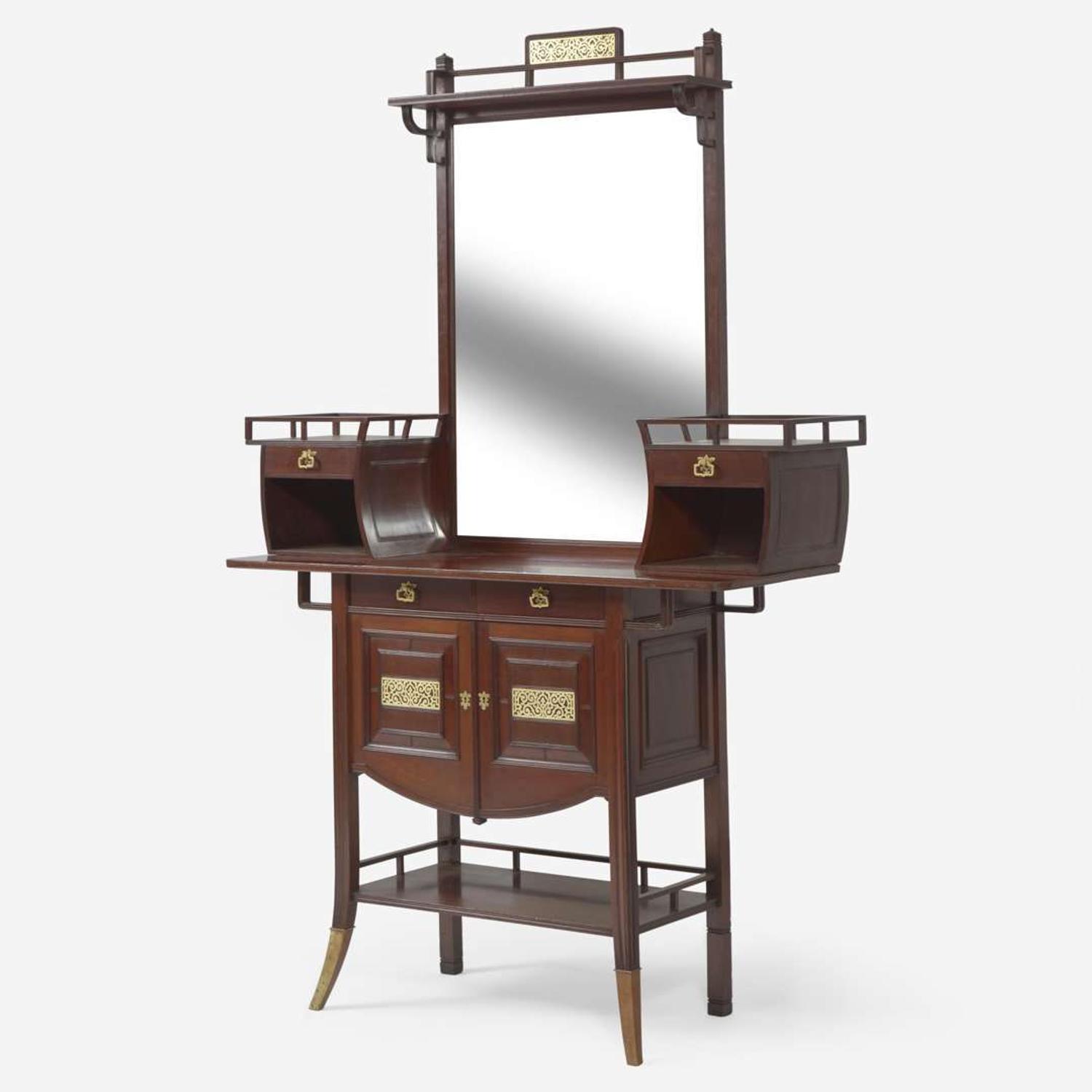 An Aesthetic mahogany "Winged Cabinet" or dressing table After E.W. Godwin (English, 1833-1886), attrib. to A.& H. Lejambre, Philadelphia, PA, circa 1880
