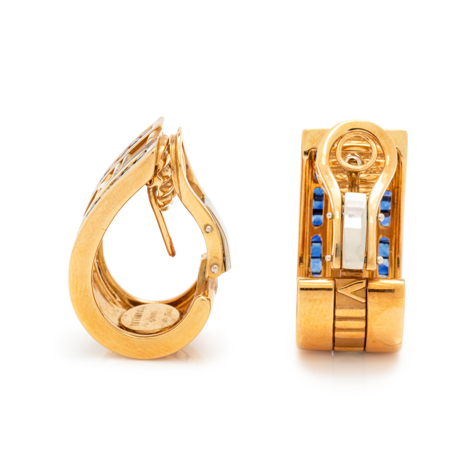 TIFFANY & CO., YELLOW GOLD AND SAPPHIRE 'ATLAS' EARCLIPS