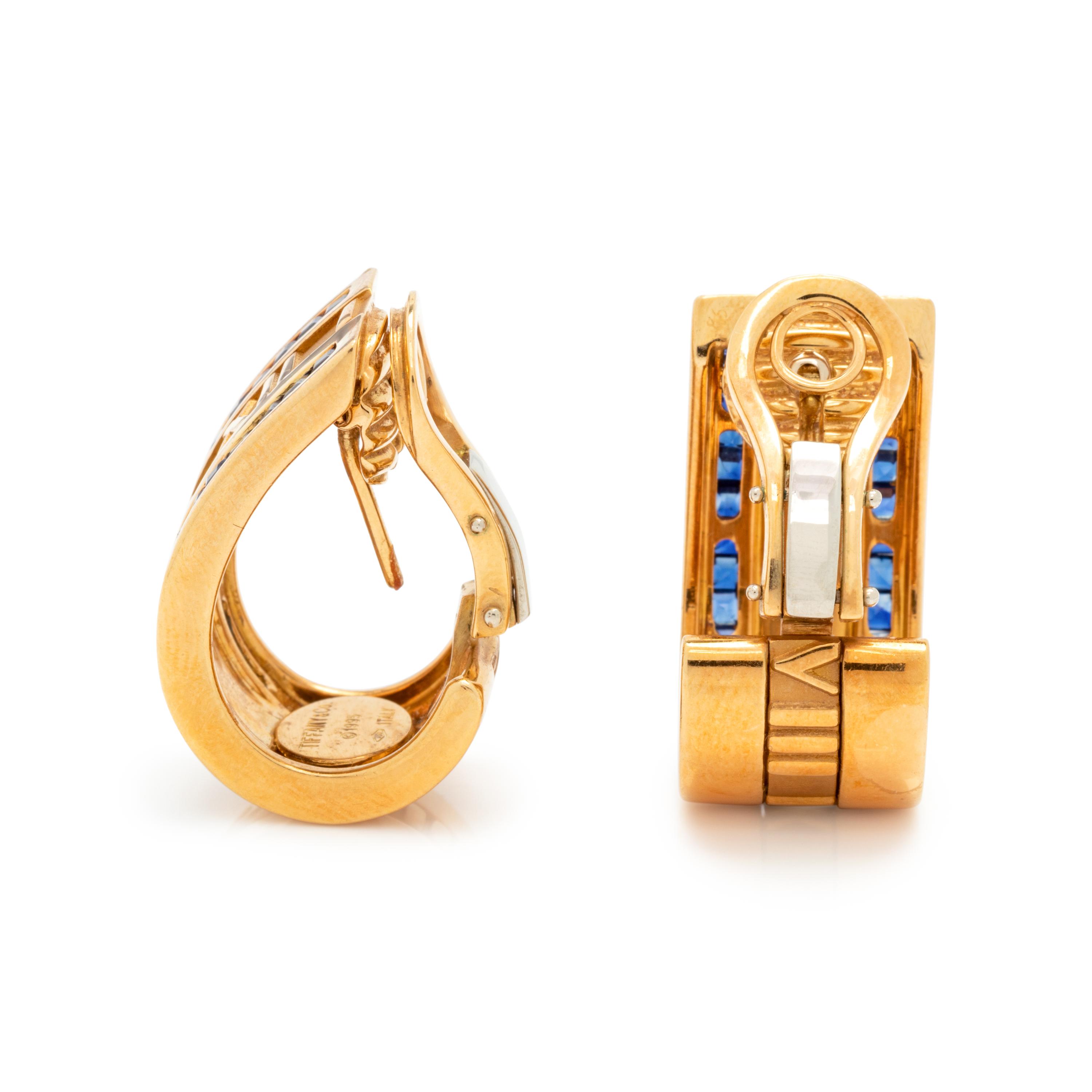 TIFFANY & CO., YELLOW GOLD AND SAPPHIRE 'ATLAS' EARCLIPS